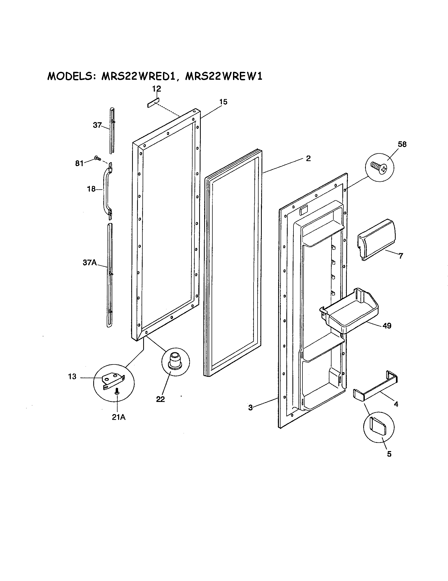 Universal/Multiflex (Frigidaire) MRS26WREW1 refrigerator door diagram