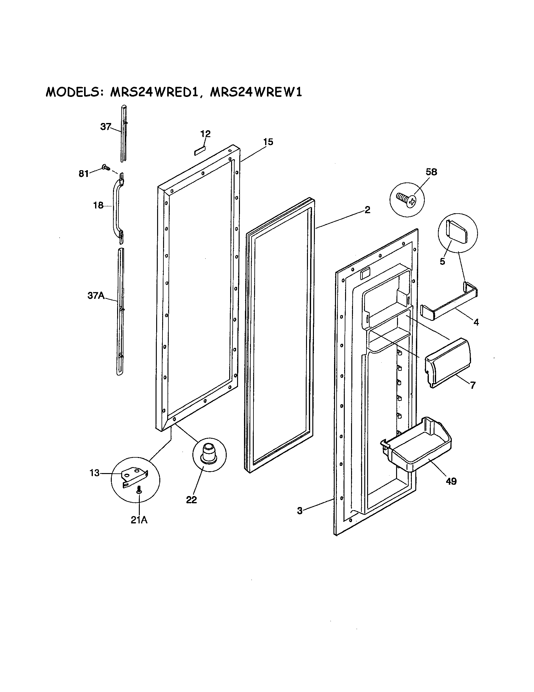 Universal/Multiflex (Frigidaire) MRS26WREW1 refrigerator door diagram