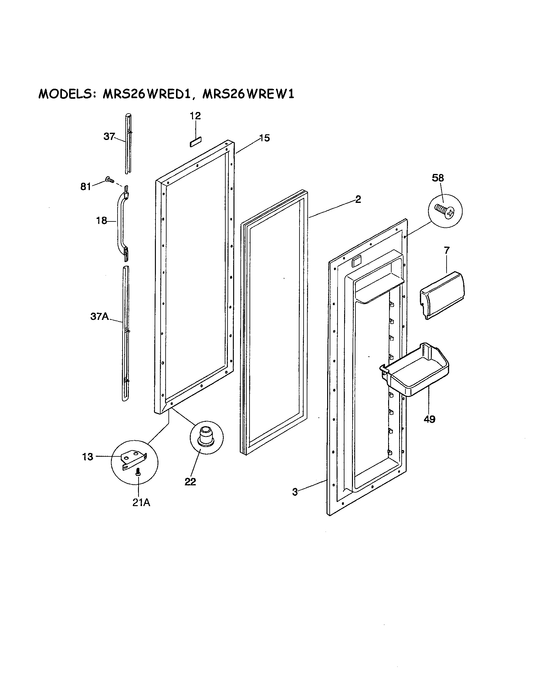 Universal/Multiflex (Frigidaire) MRS26WREW1 refrigerator door diagram