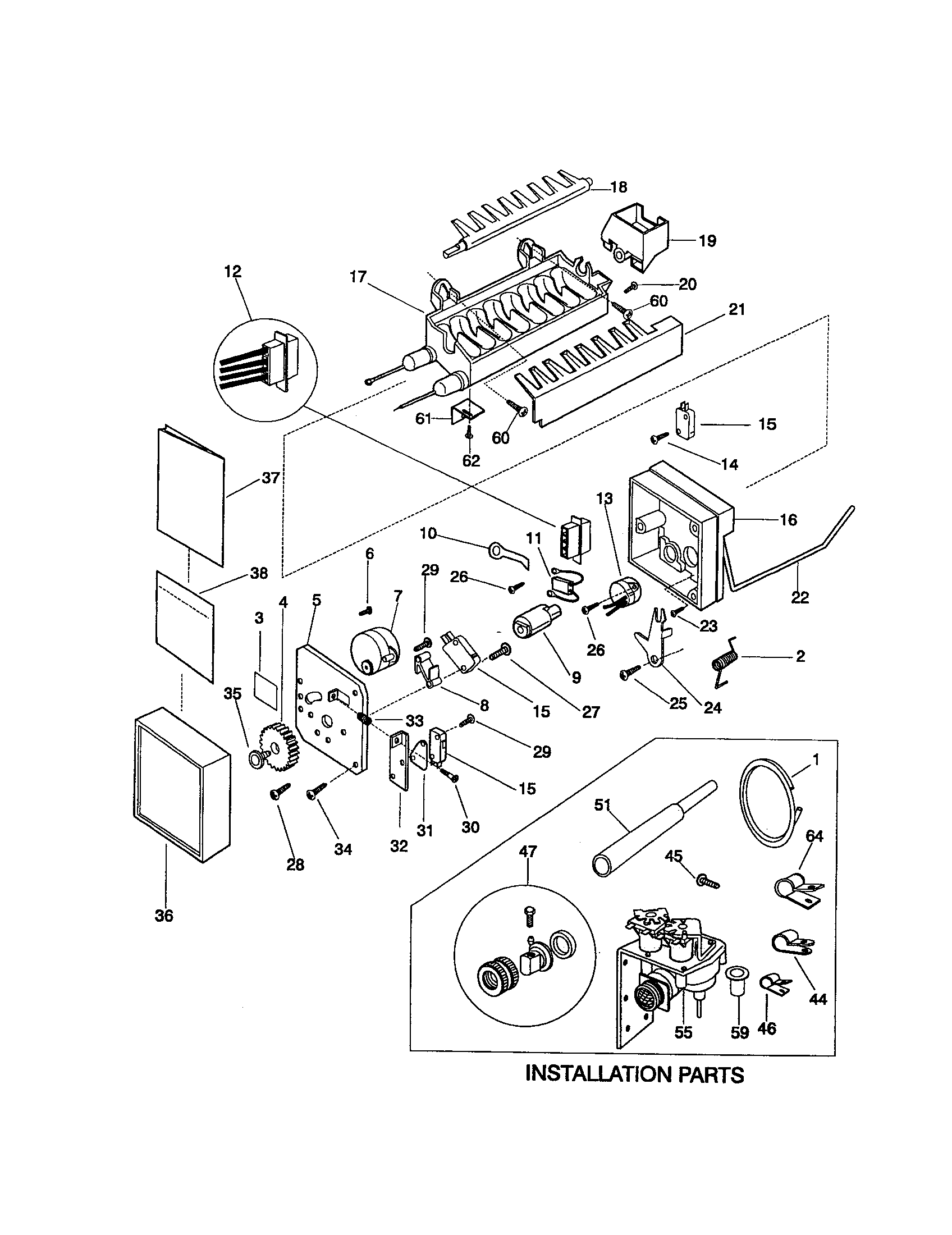 Universal/Multiflex (Frigidaire) MRS26WREW1 ice maker diagram