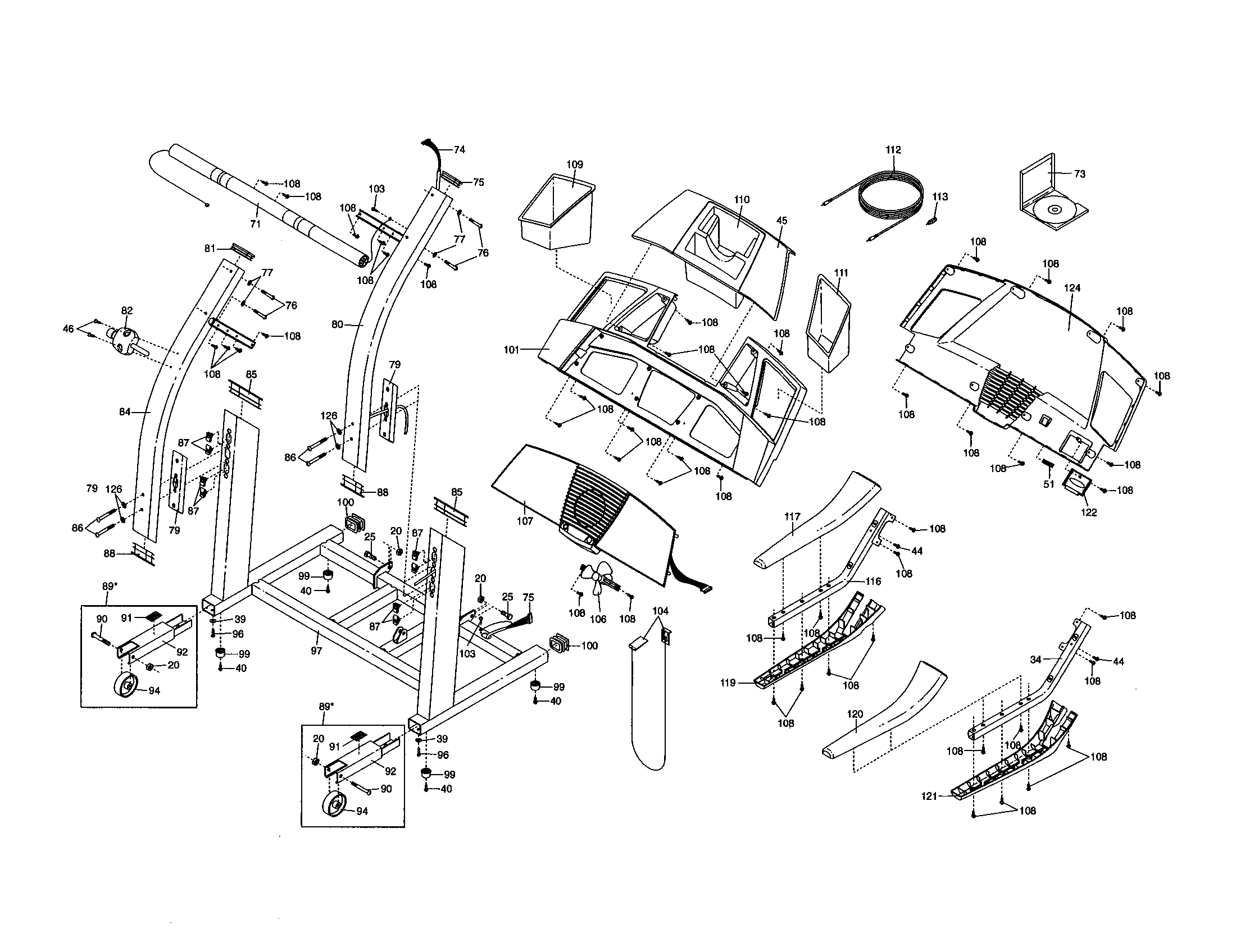 Proform 831294063 console base/handrail diagram