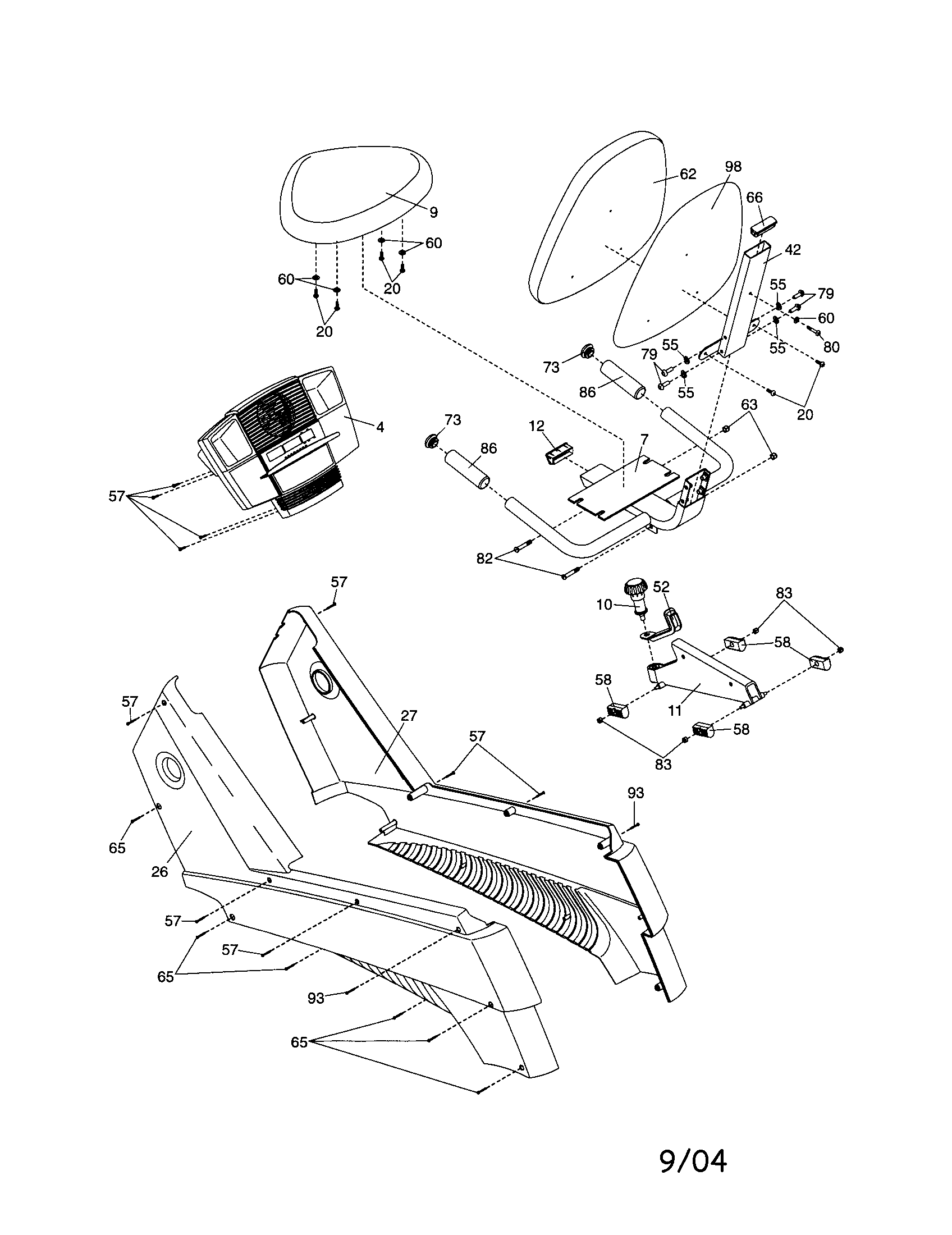 NordicTrack 831283291 console base/seat/sideshield diagram