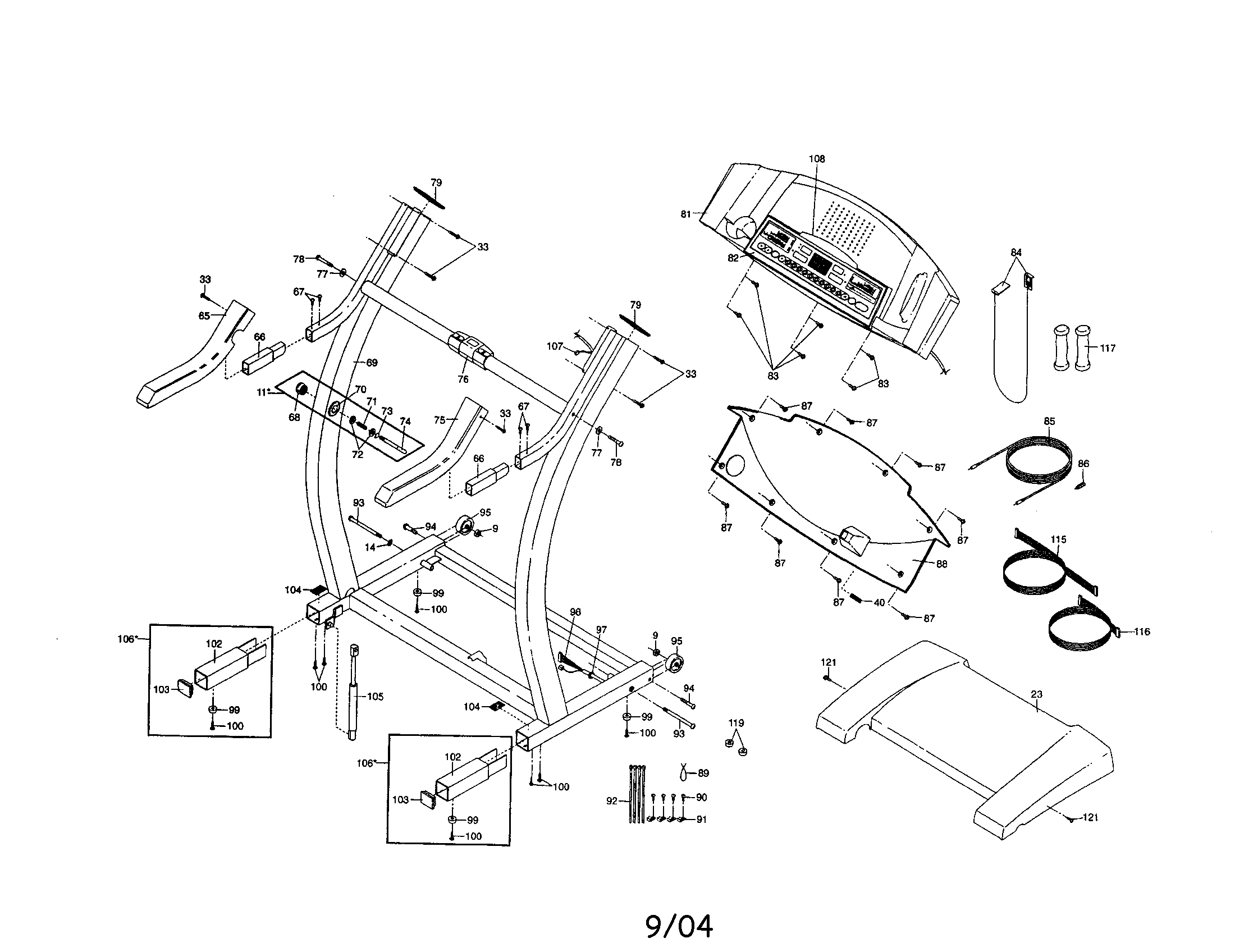 Proform PFTL79102 console/handrails/hood diagram