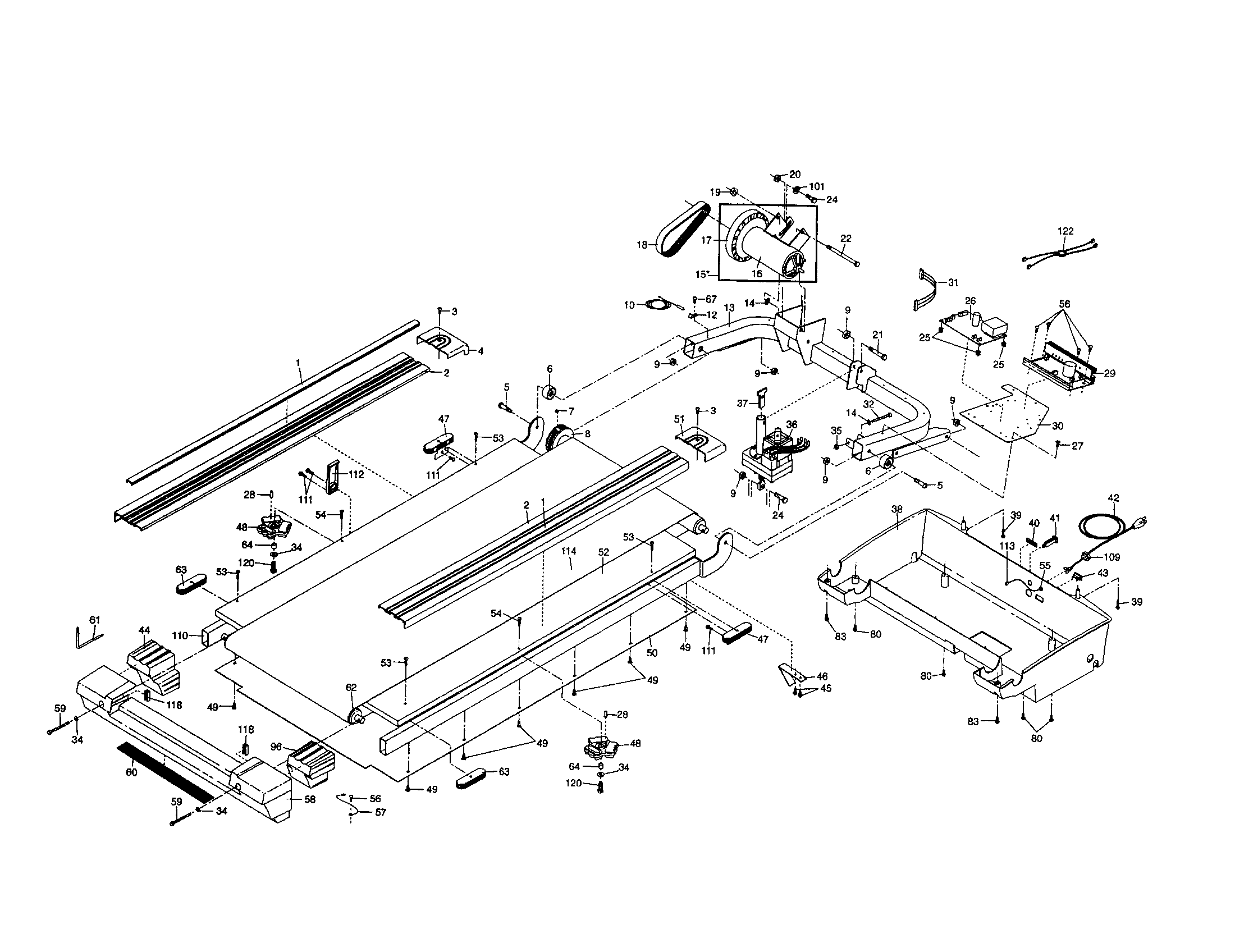 Proform PFTL79102 walking belt/belly pan/motor diagram