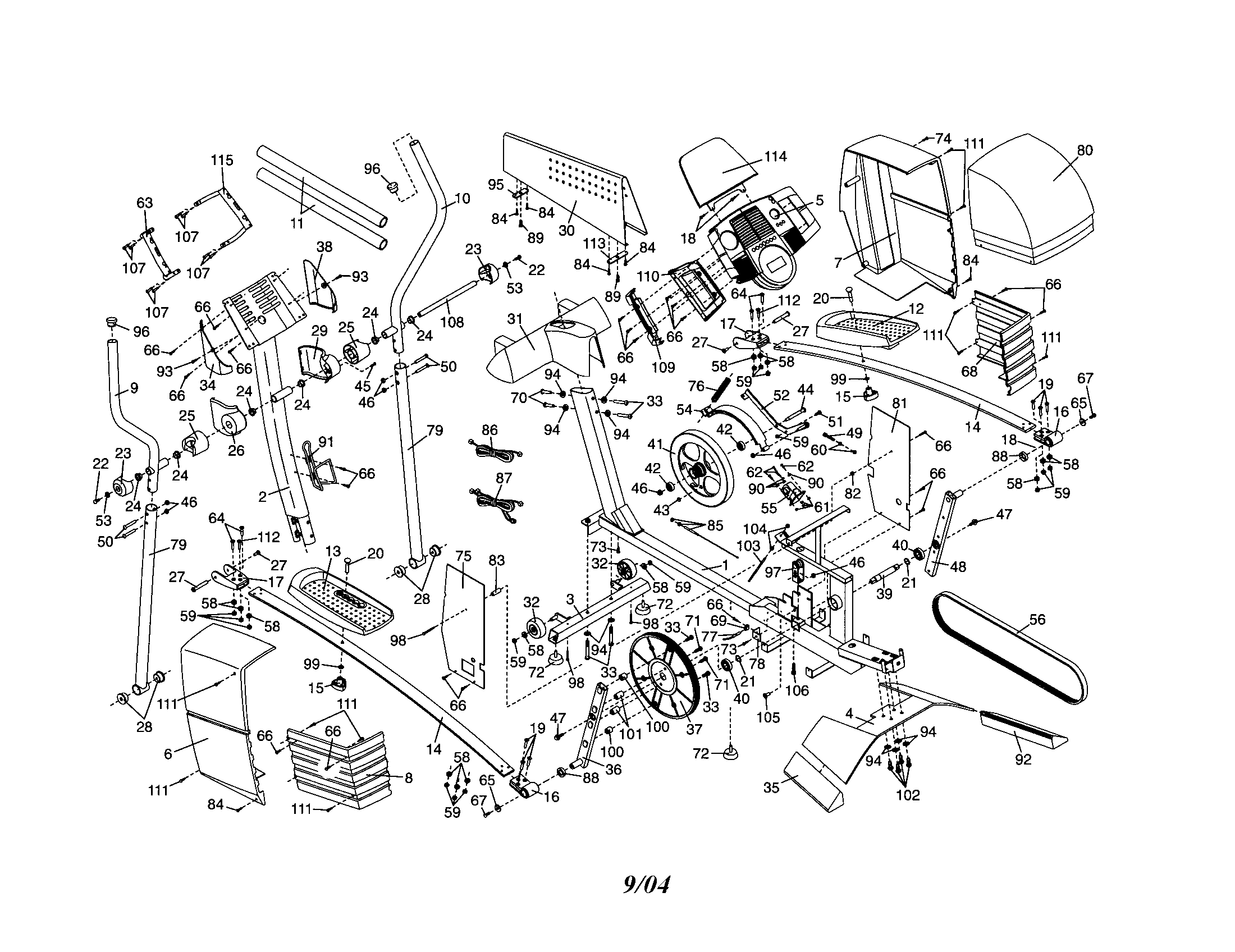 Proform DRE71041 elliptical assembly diagram