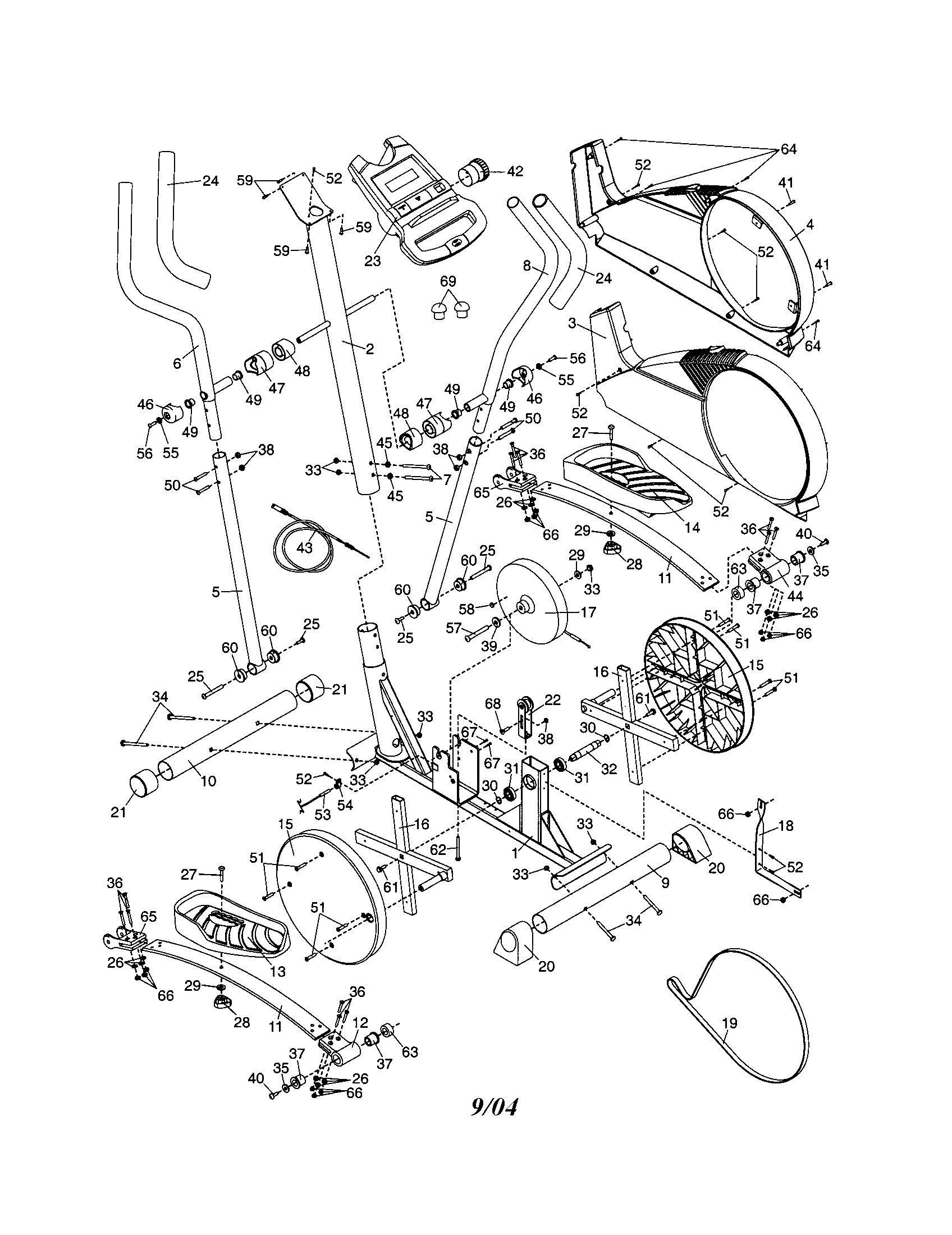 Proform DRE29241 console/handlebar/sideshield diagram