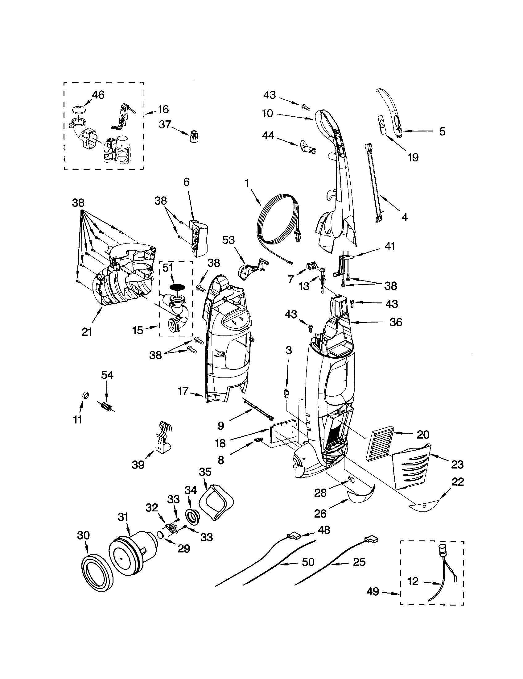 Kenmore 11633913300 dust compartment and motor diagram