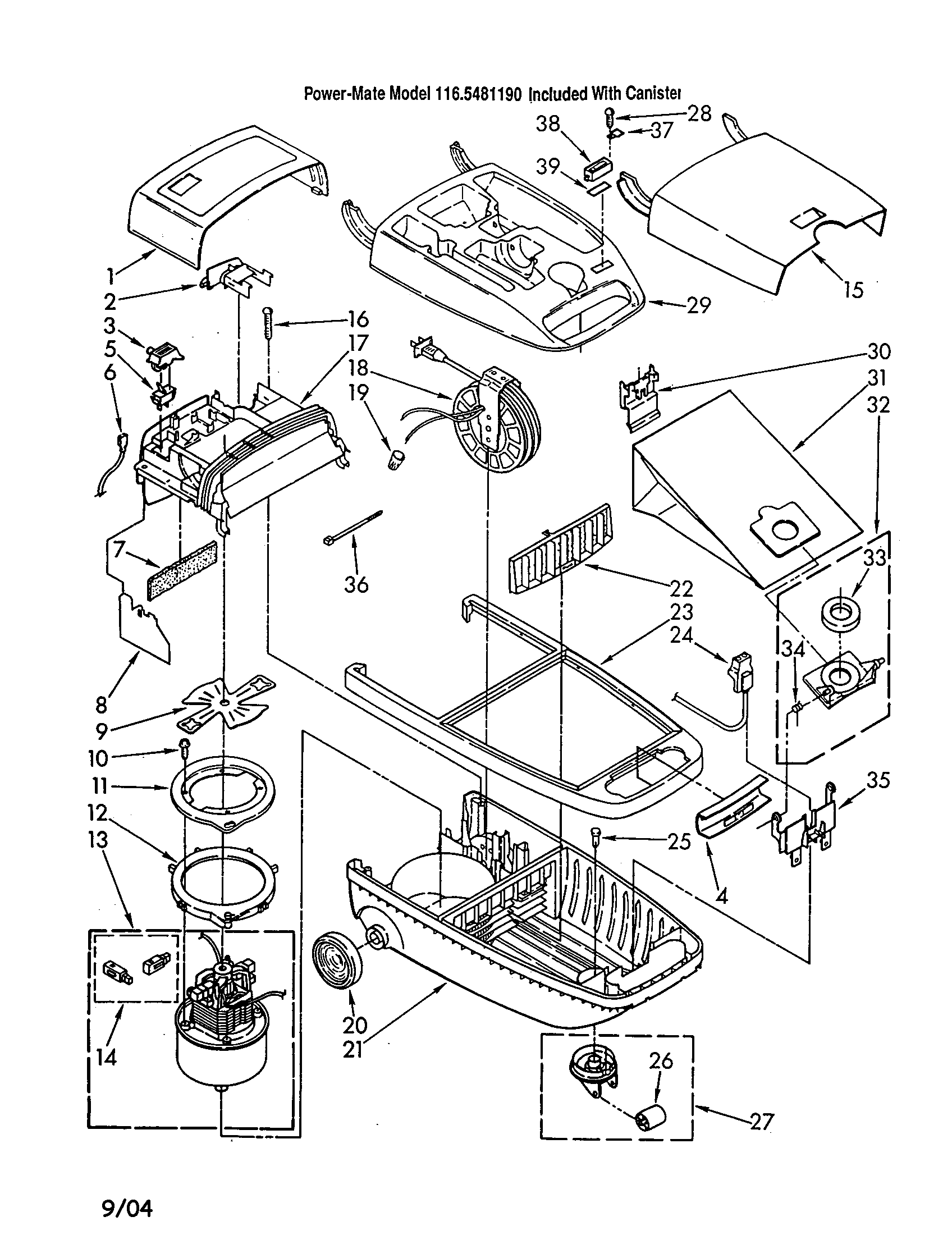 Kenmore 1162481190 canopy/cover/motor diagram