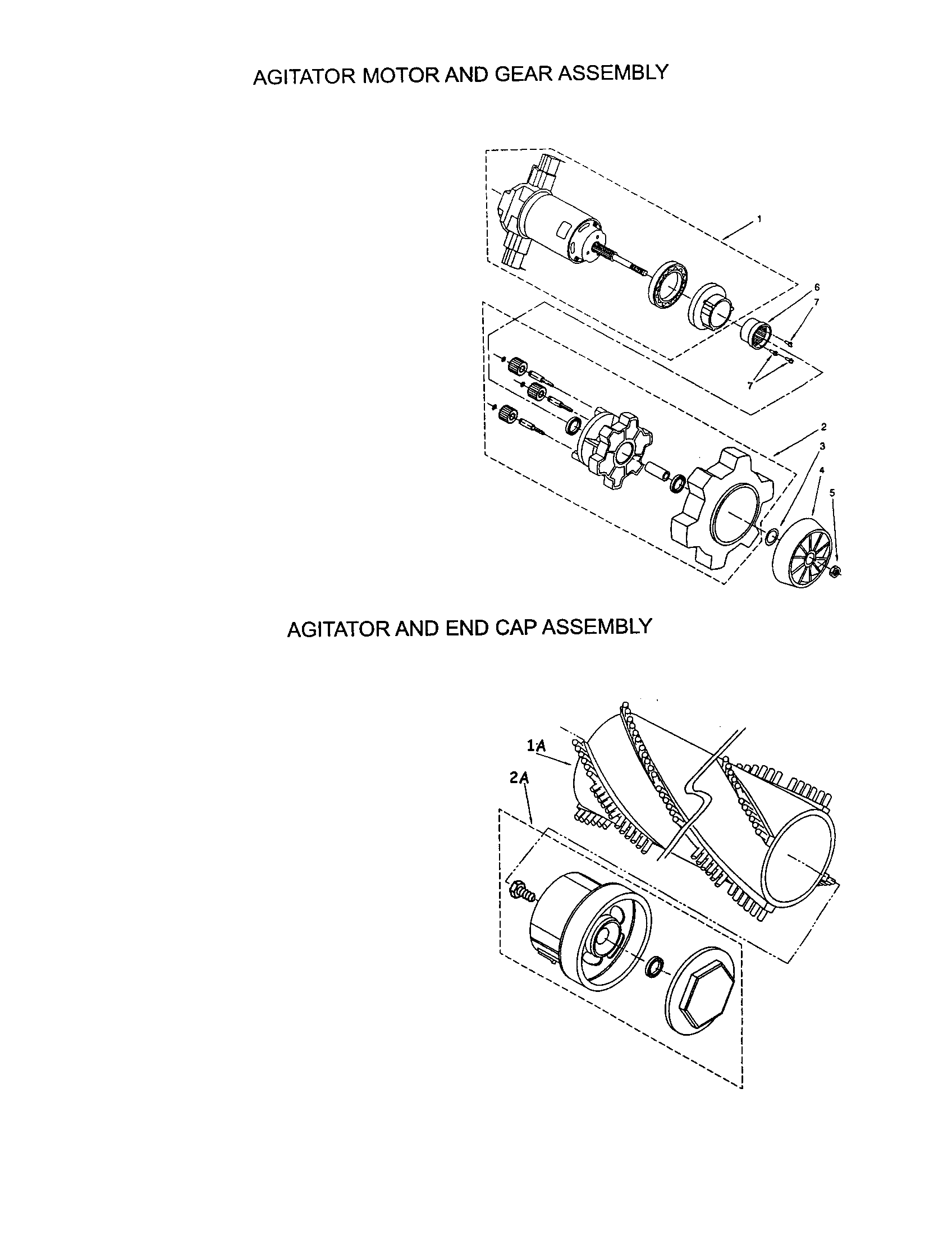 Kenmore 11633922300 agitator motor/gear/agitator/endcap diagram
