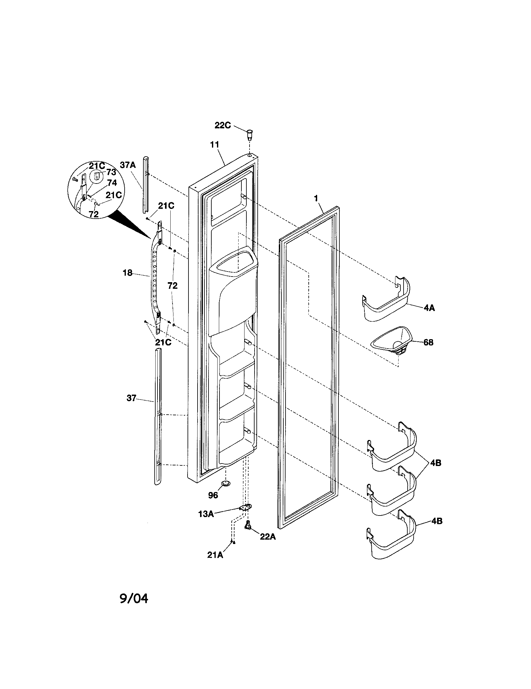 Kenmore 25351234104 freezer door diagram