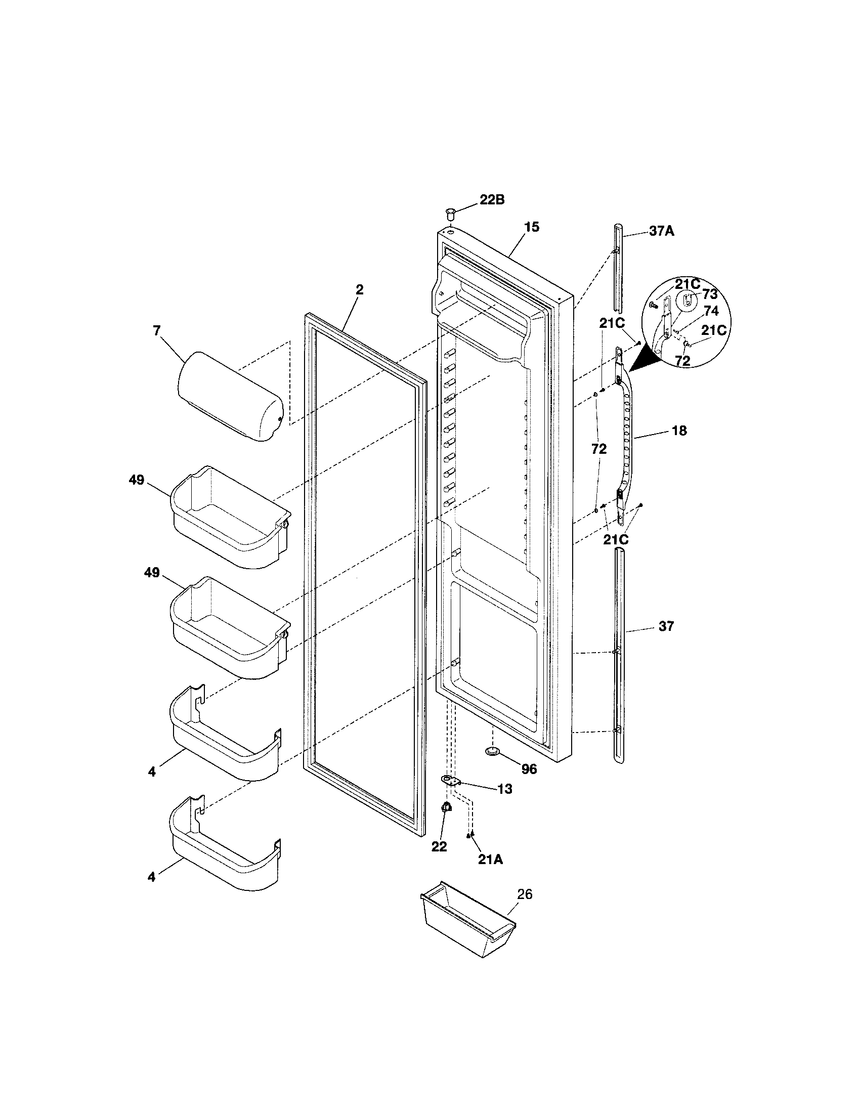 Kenmore 25351234104 refrigerator door diagram
