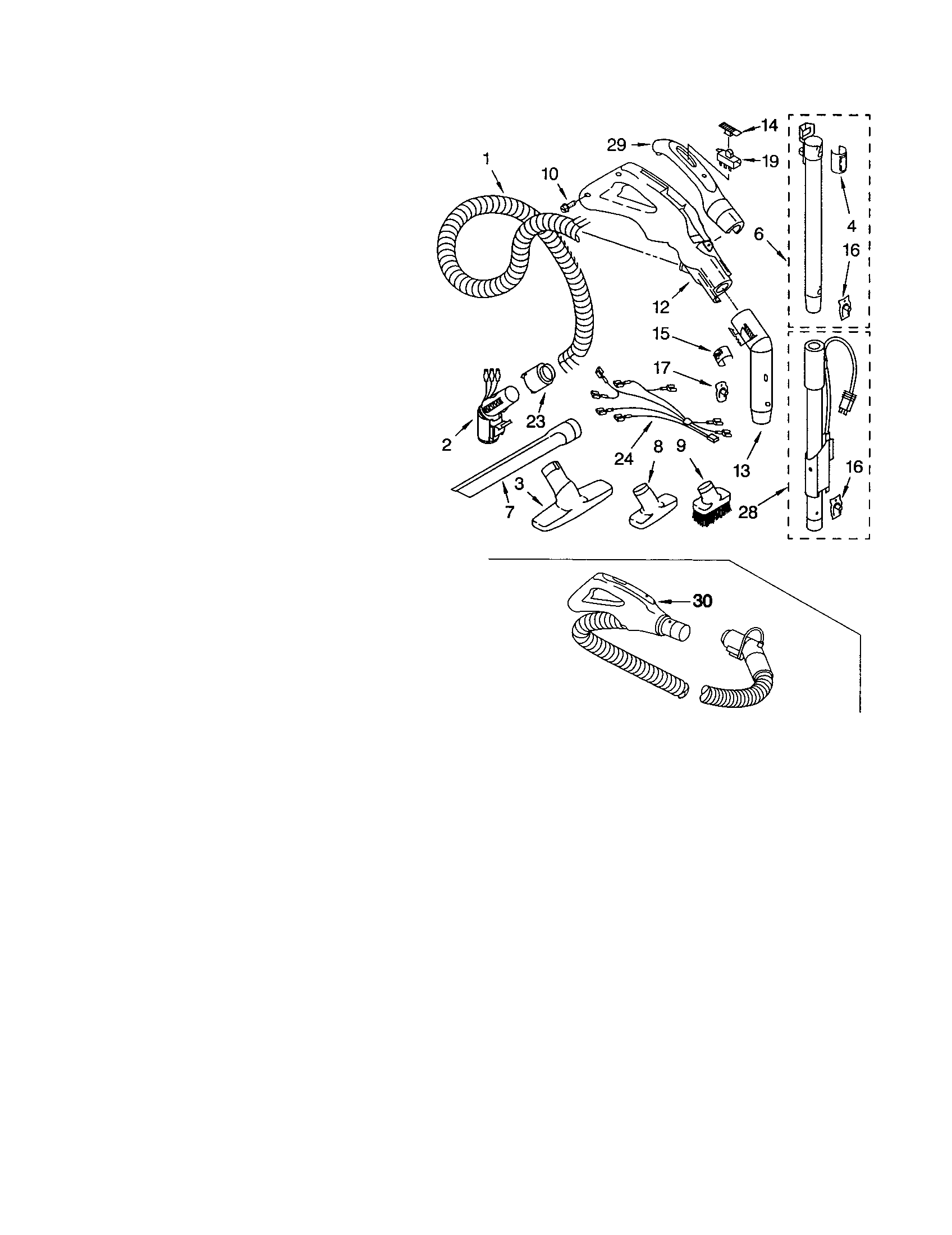 Kenmore 11623512303 hose and attachments diagram