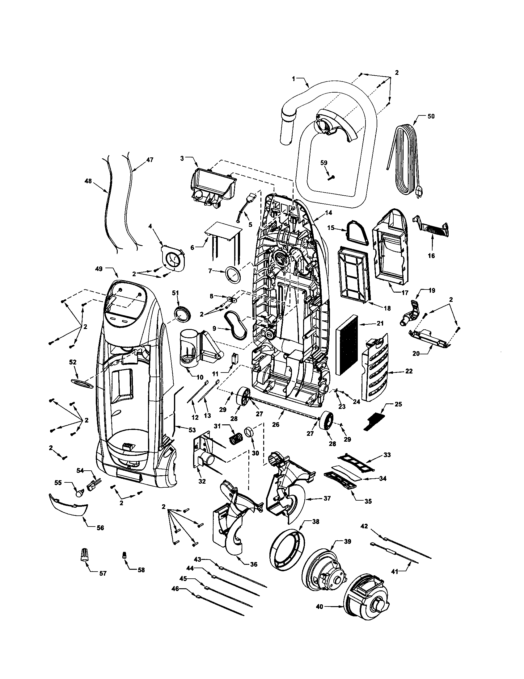 Kenmore 11635912401 dust compartment and motor diagram
