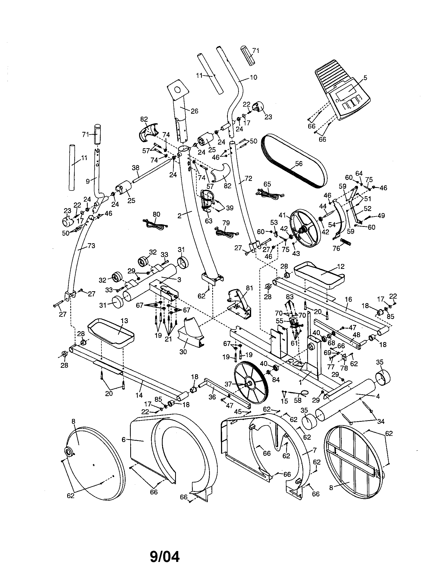 Weslo WLEL20131 frame/handrails/belt/console diagram