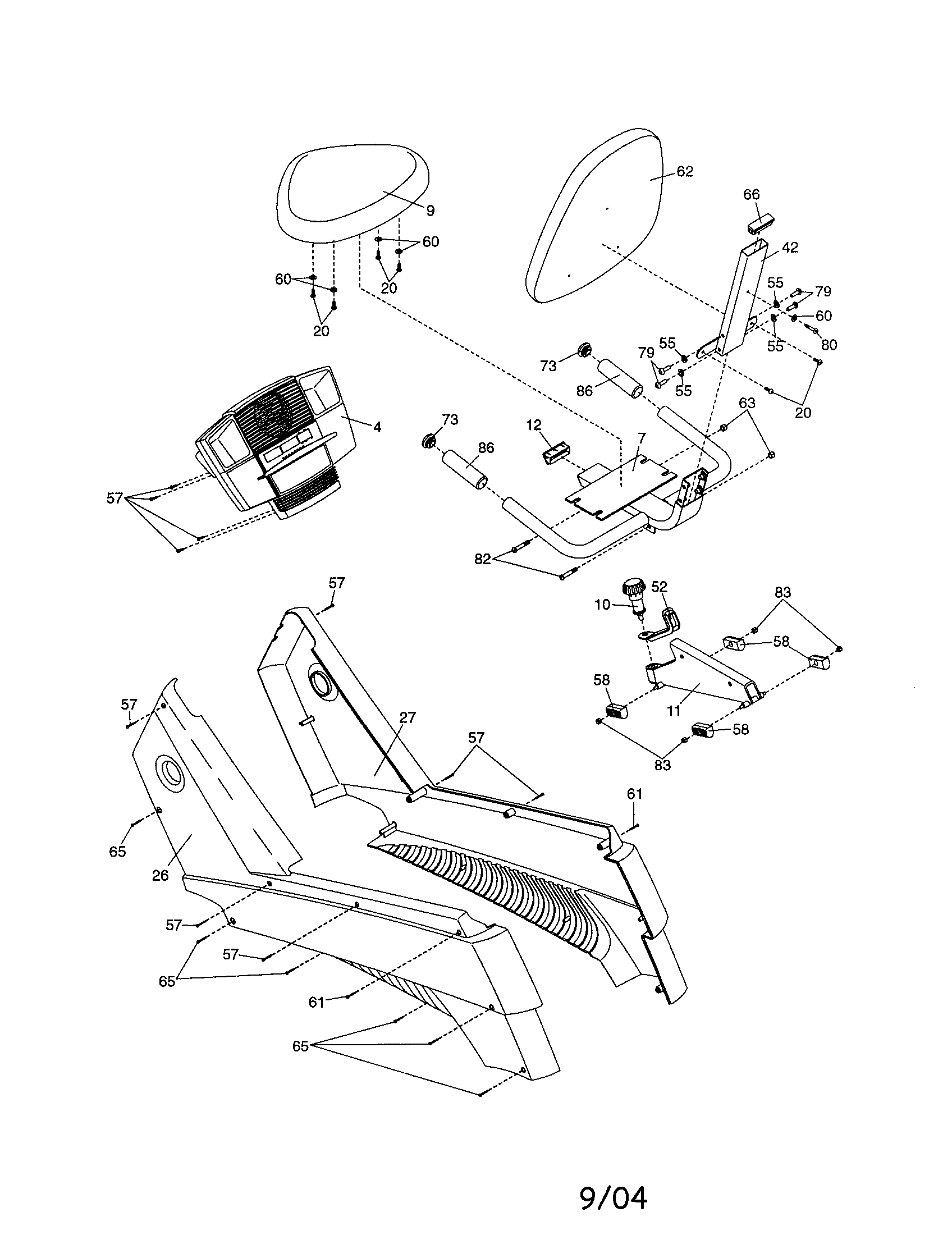 NordicTrack NTC07942 console/seat/side shields diagram