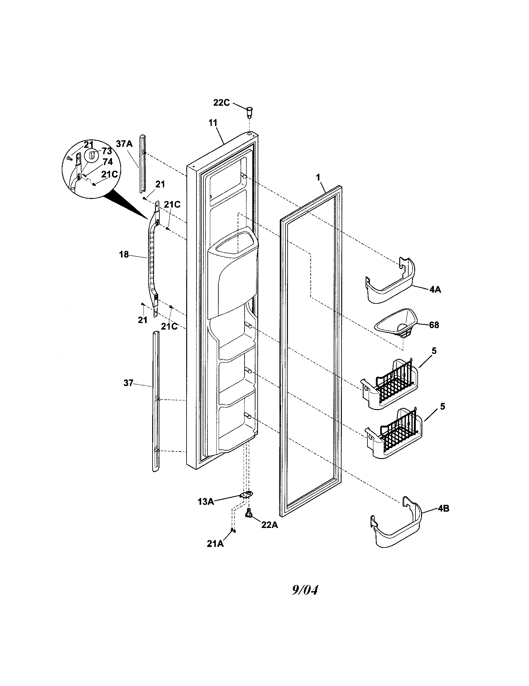 Kenmore 25356283405 freezer door diagram