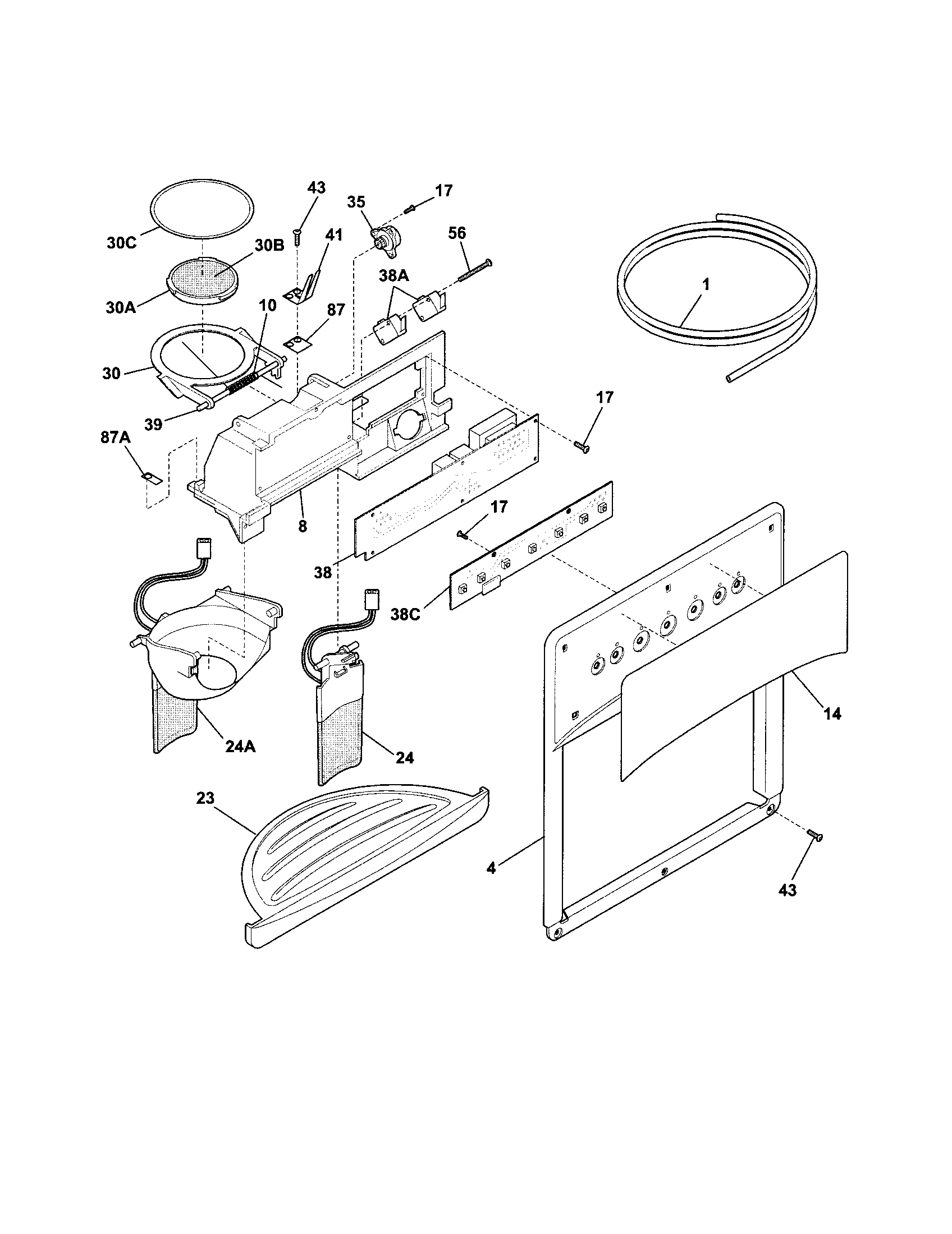 Kenmore 25356283405 ice and water dispenser diagram