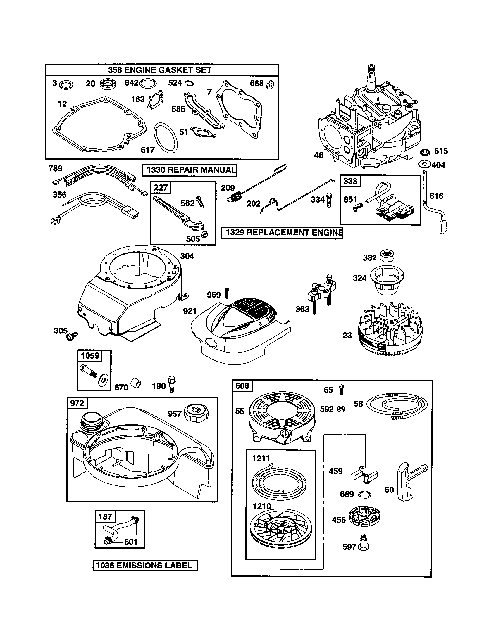 Craftsman 917378891 short block/starter-rewind diagram