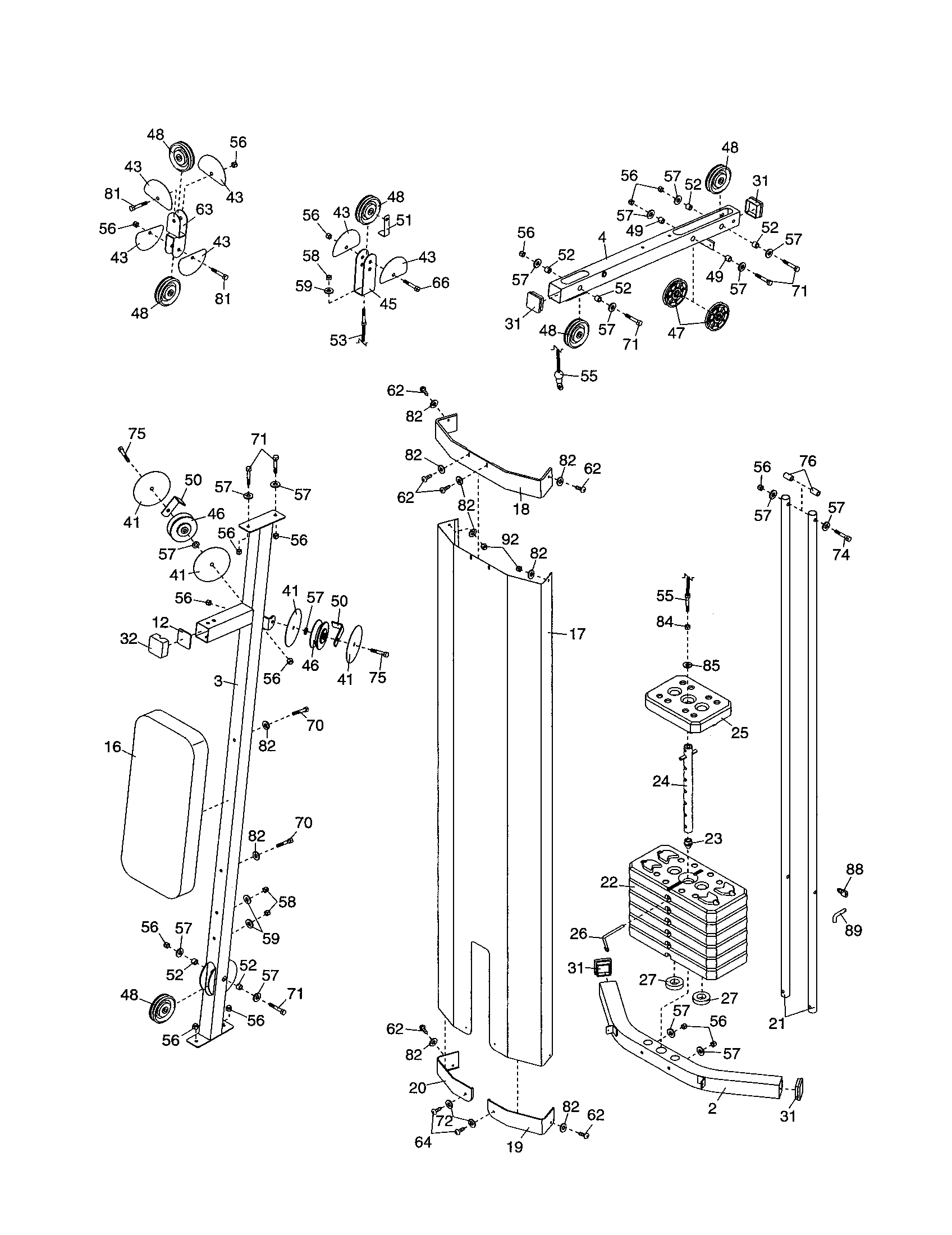 Weider WESY19540 shroud/backrest/top frame/weight diagram