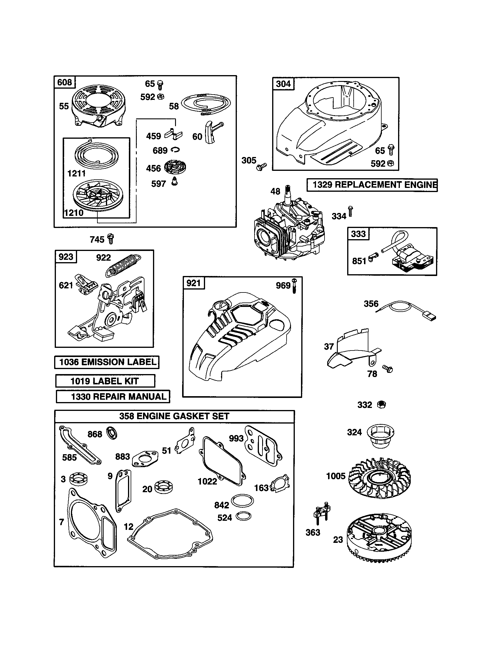 Craftsman 917378980 starter-rewind/short block diagram