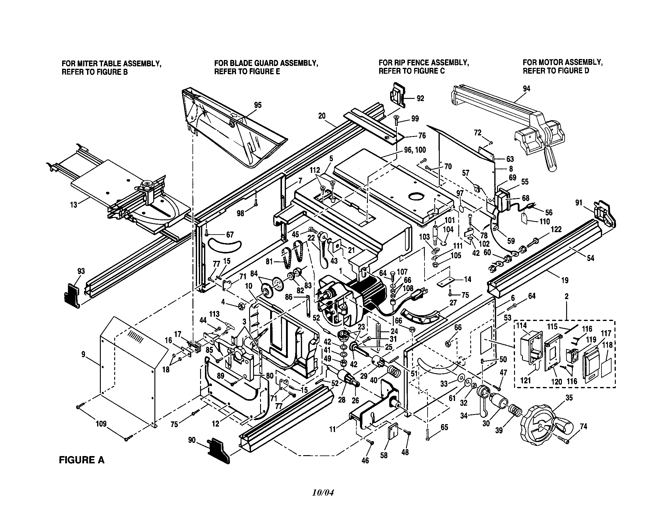 Ryobi BT3100 motor/gearshaft/cabinet panel diagram