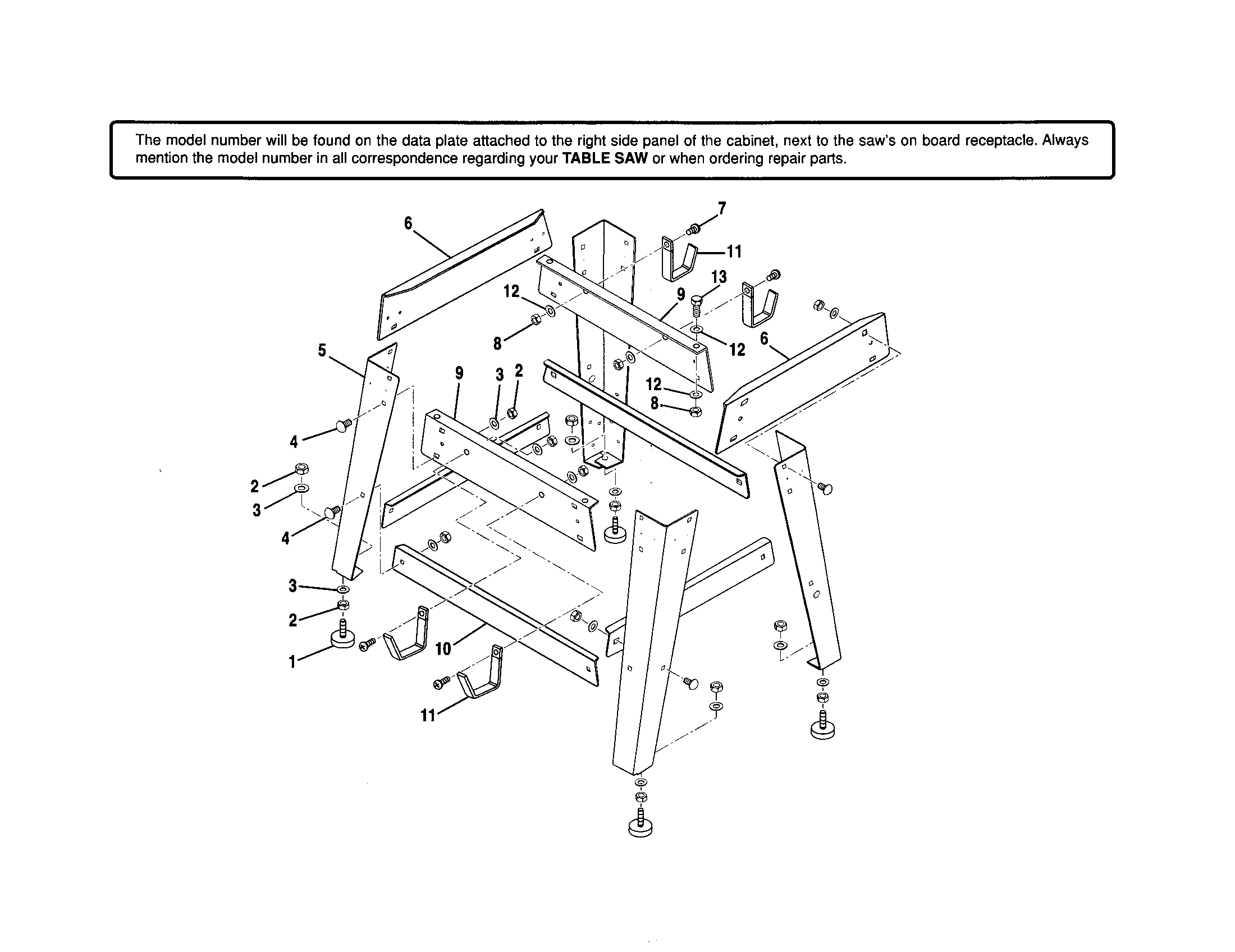 Ryobi BT3100 leg/upper brace/leveling foot diagram