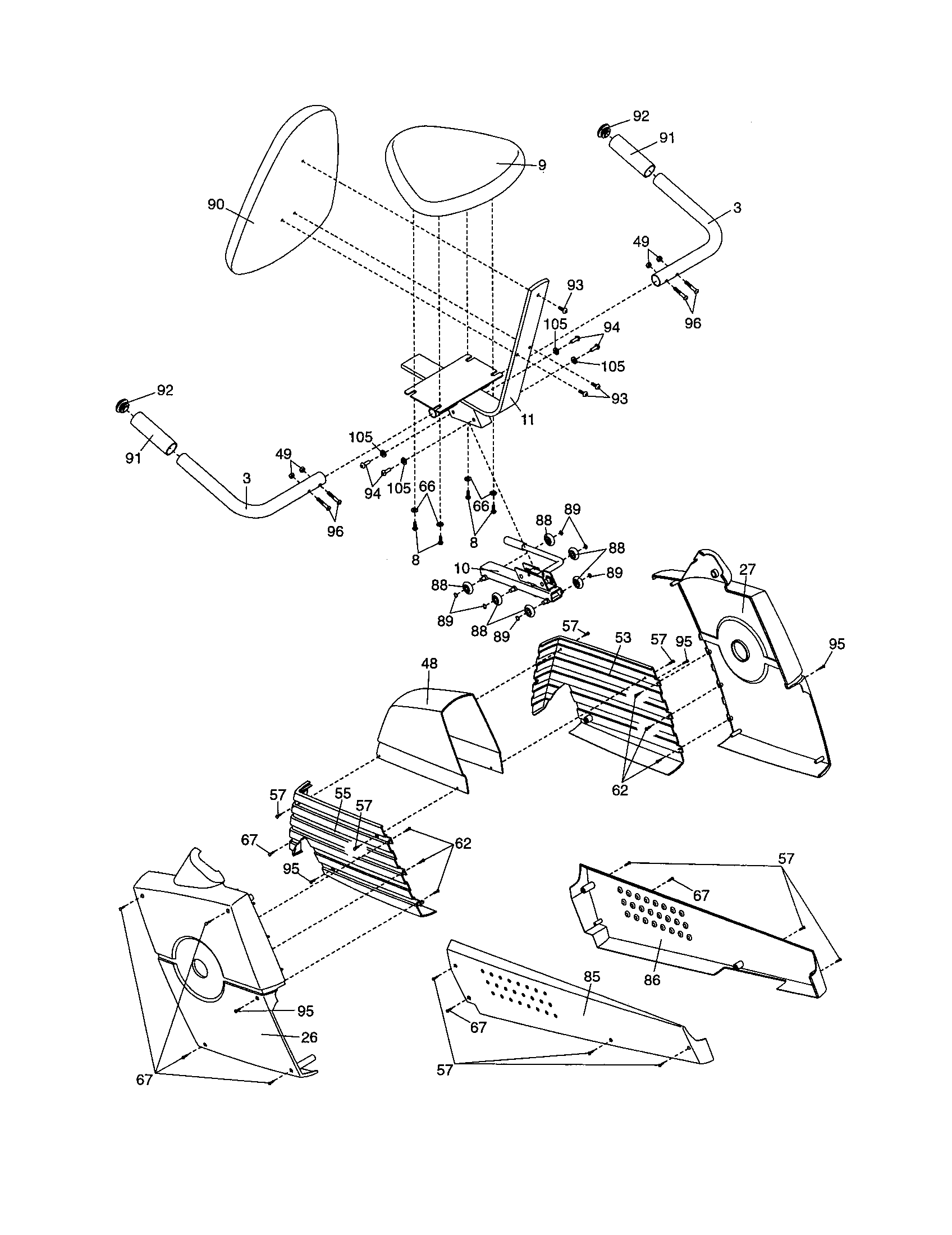 Proform DRC59041 seat/sideshields/backrest diagram