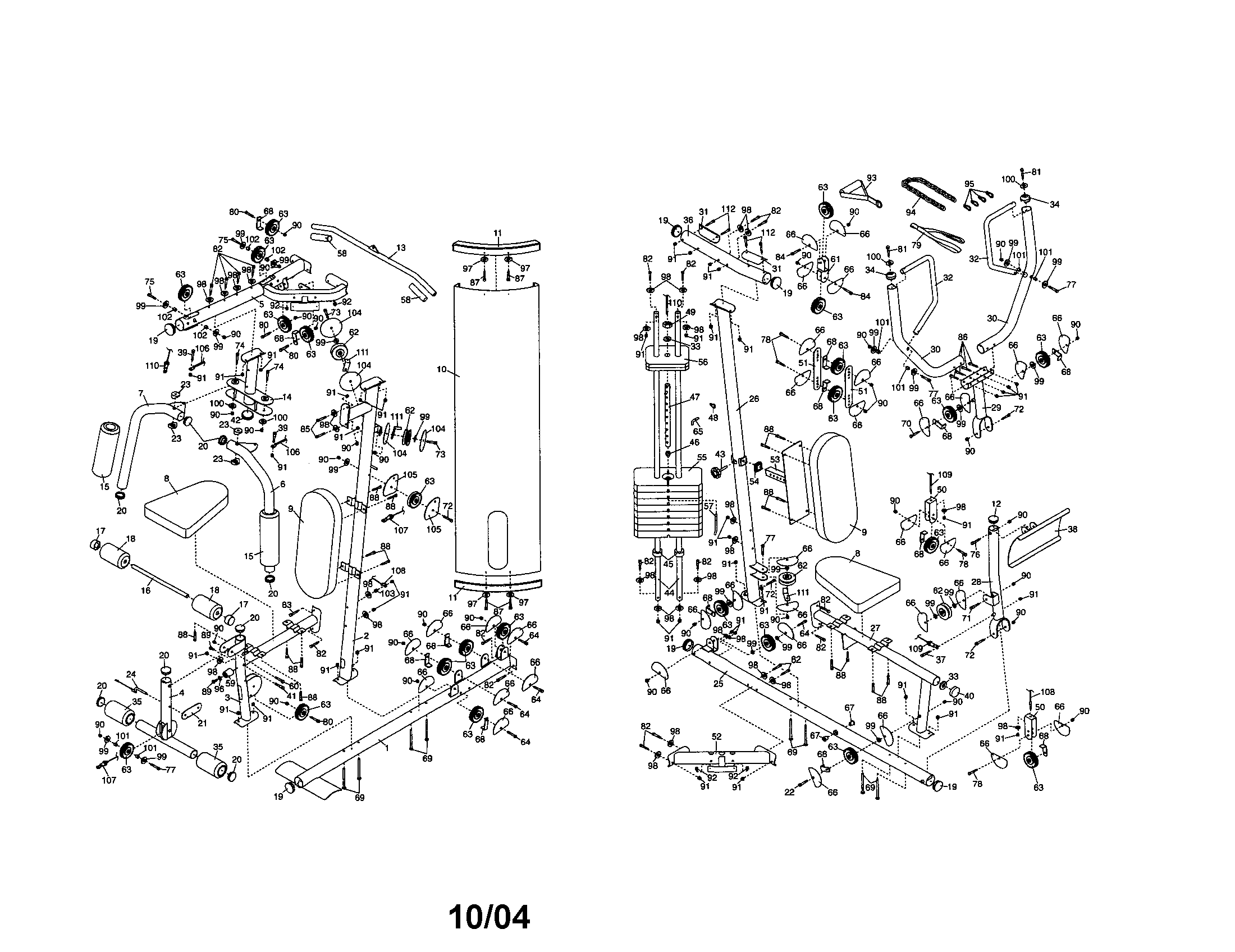 Weider 831154020 weight system assembly diagram