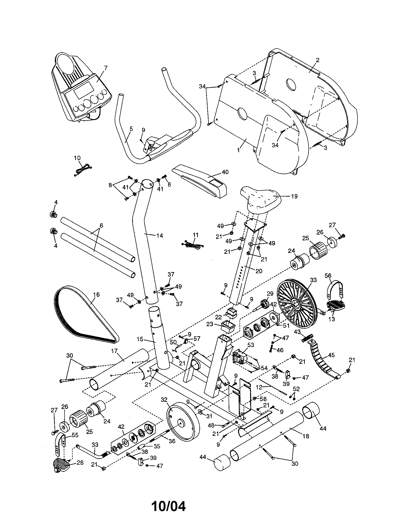 Weslo WLEX19840 console/sideshields/seat/frame diagram
