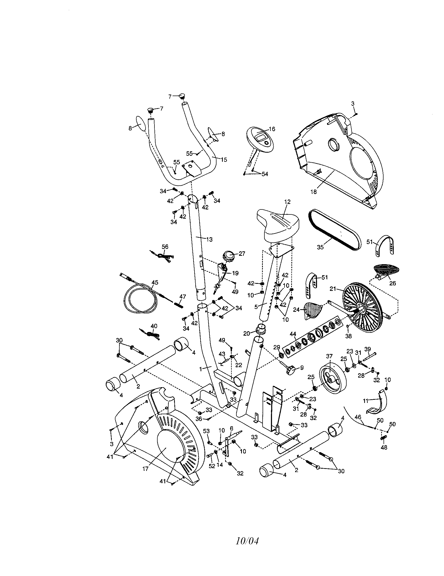 Weslo WLEX11040 frame/seat/sideshield/handlebar diagram