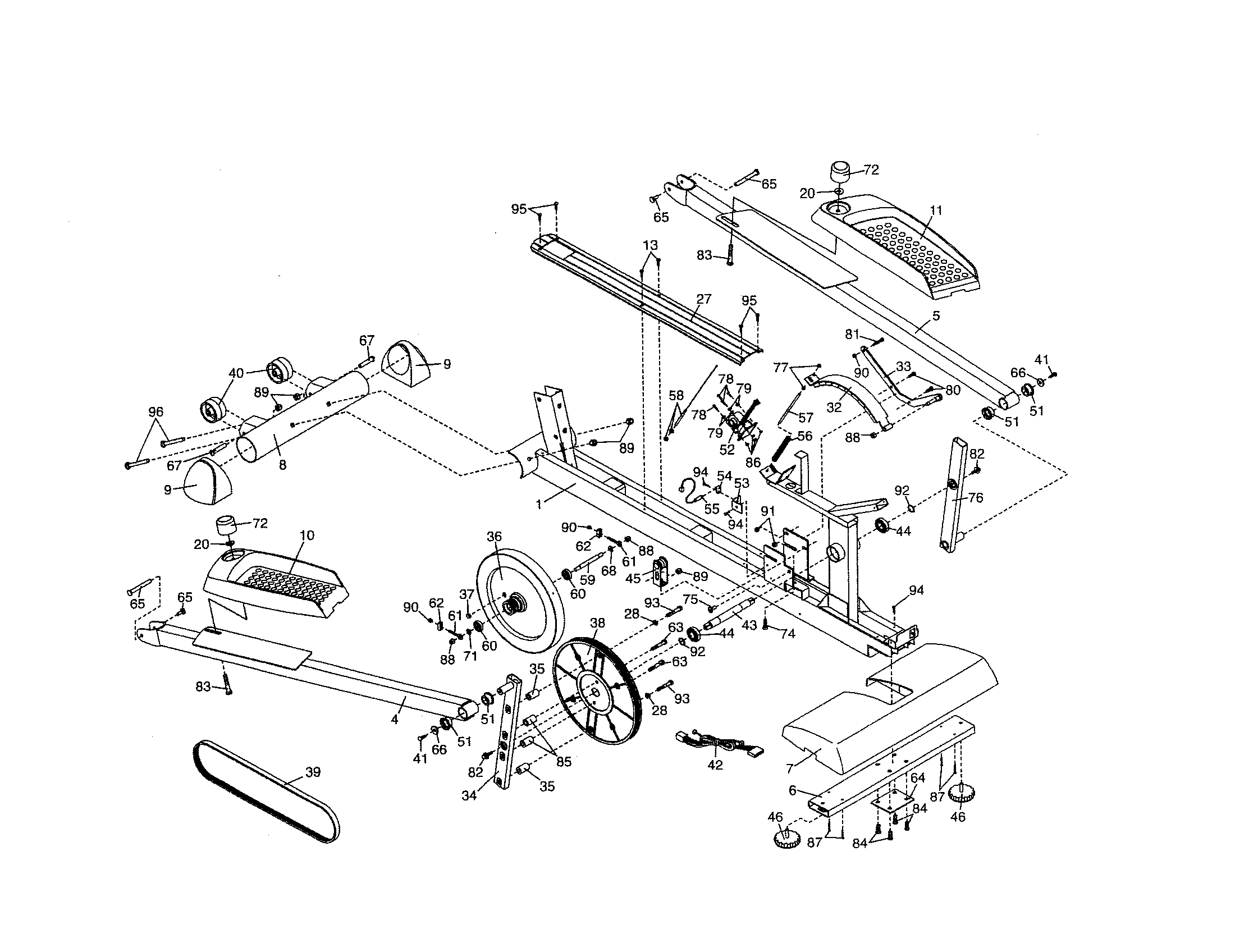 Proform PFEL60440 frame/pedals/rear stabilizer diagram