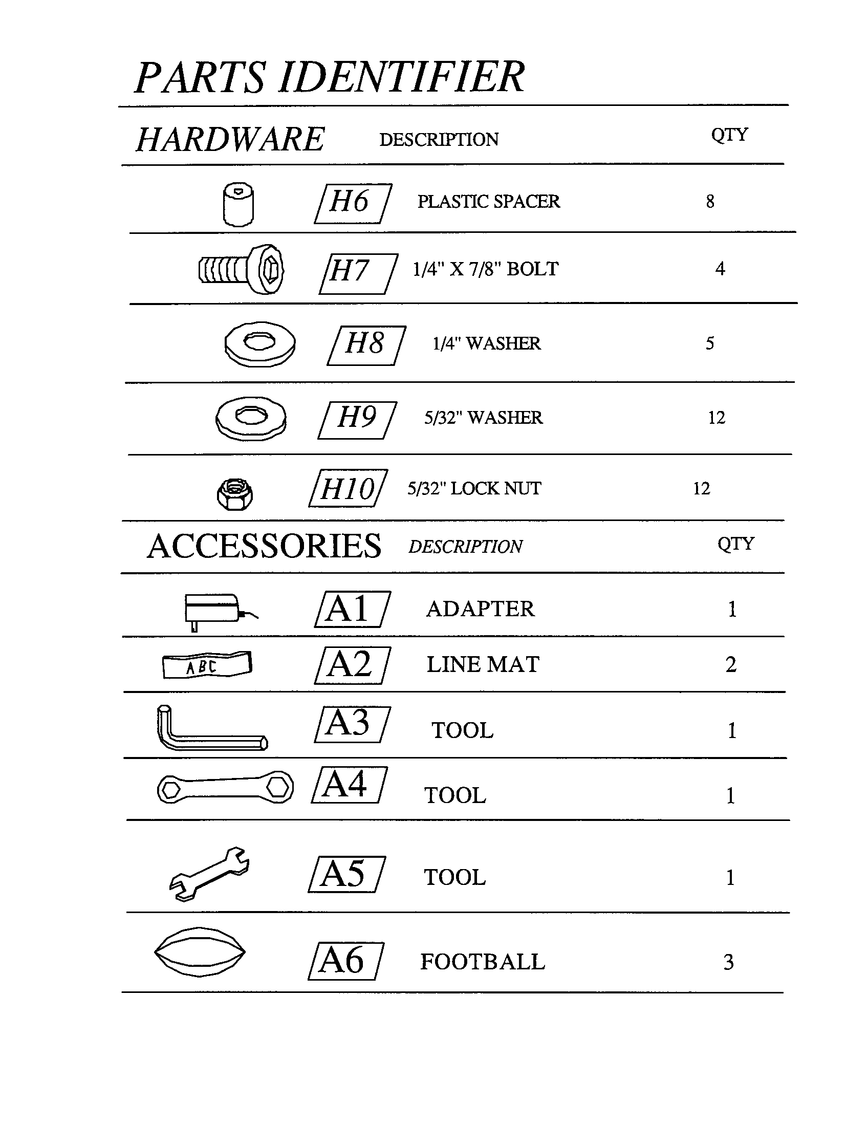 Escalade M01901 hardware/accessories diagram