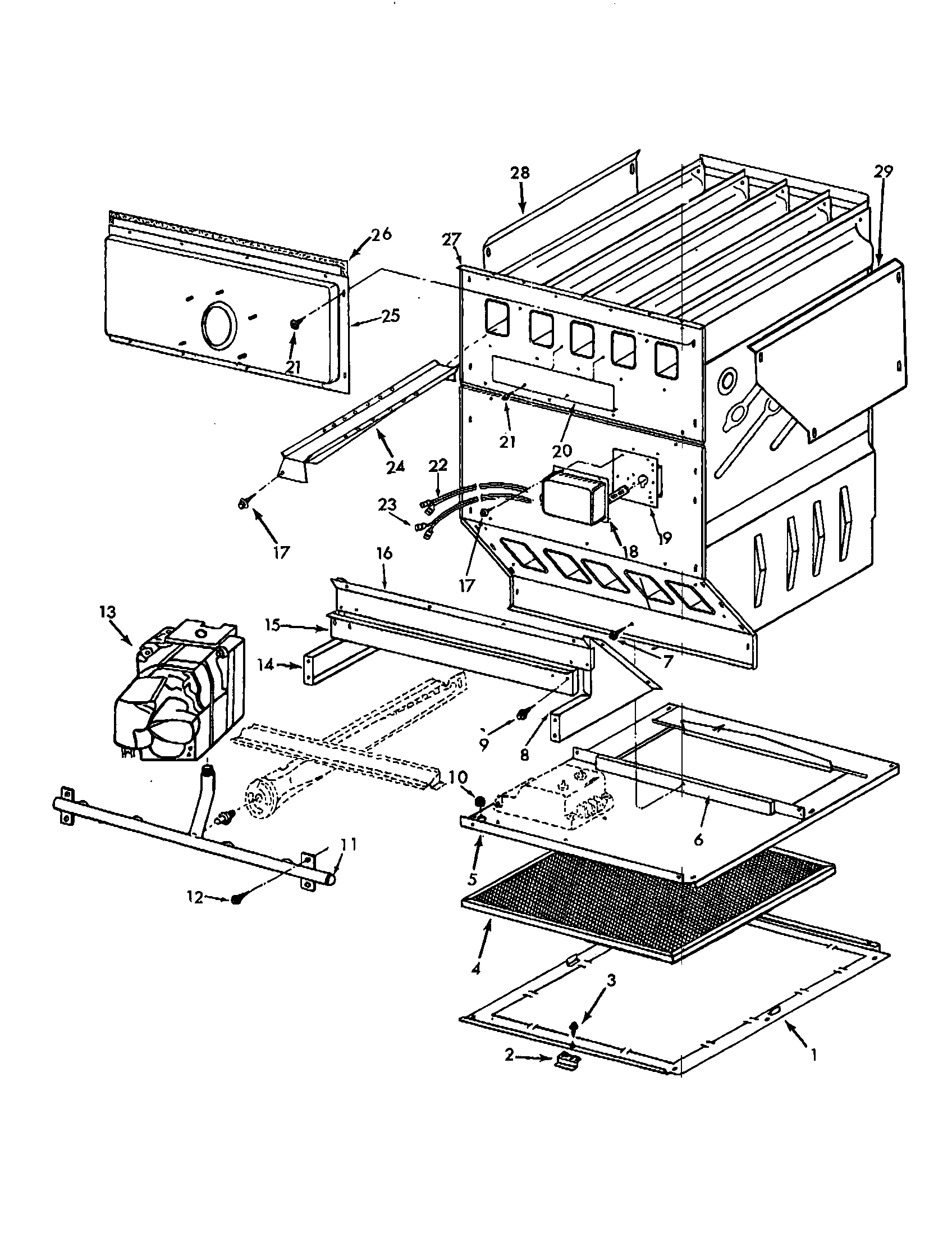 ICP HUGE125BH02 base/filter, air/control, fan diagram