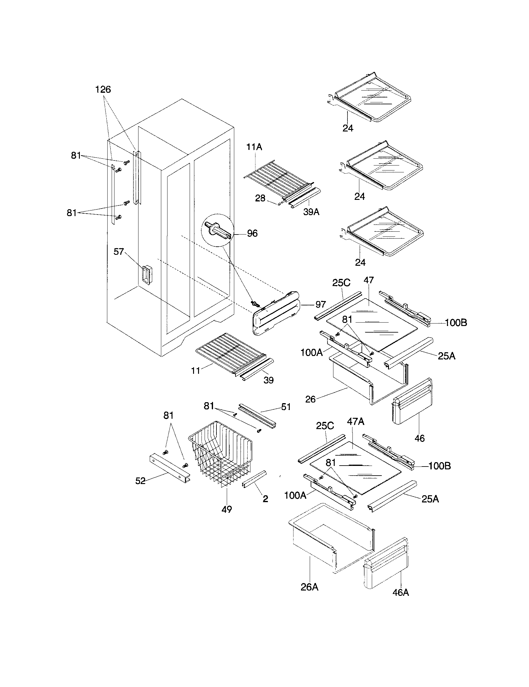 Frigidaire FRS20ZRGB4 shelves diagram