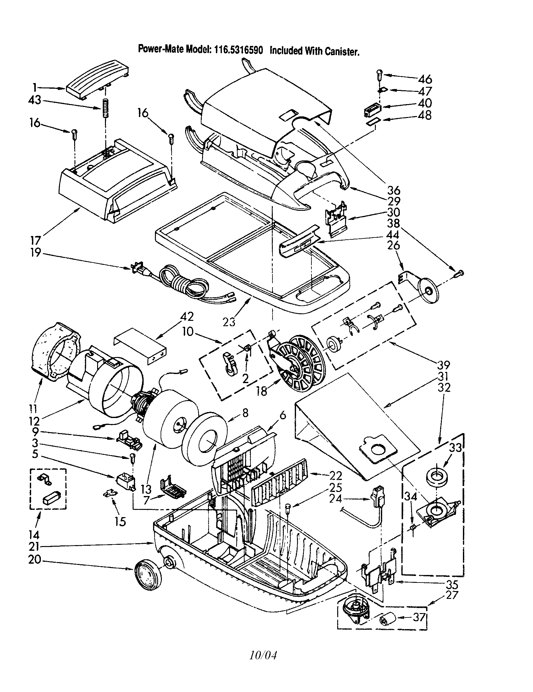 Kenmore 1162365190 body/canopy cover/motor diagram