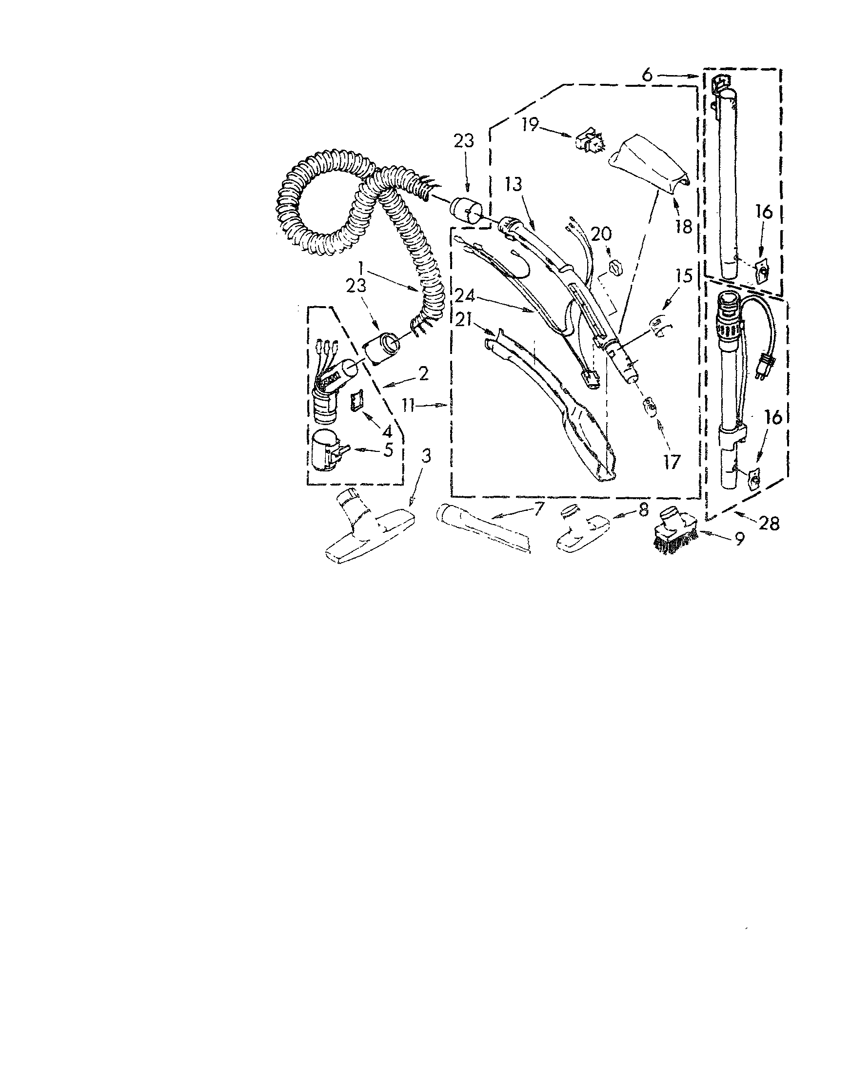 Kenmore 1162365190 hose and attachments diagram