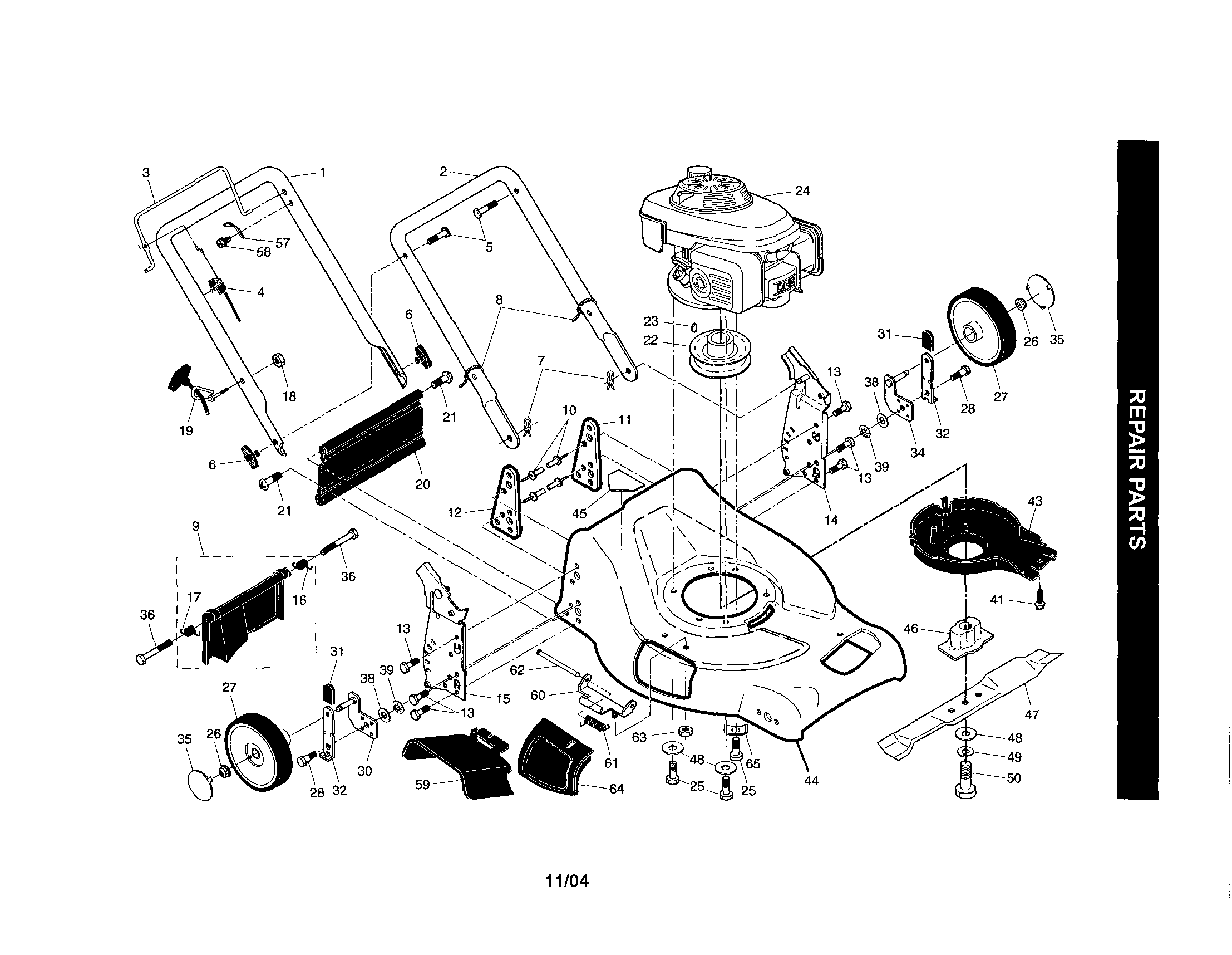 Craftsman 917376690 engine/housing/handle diagram