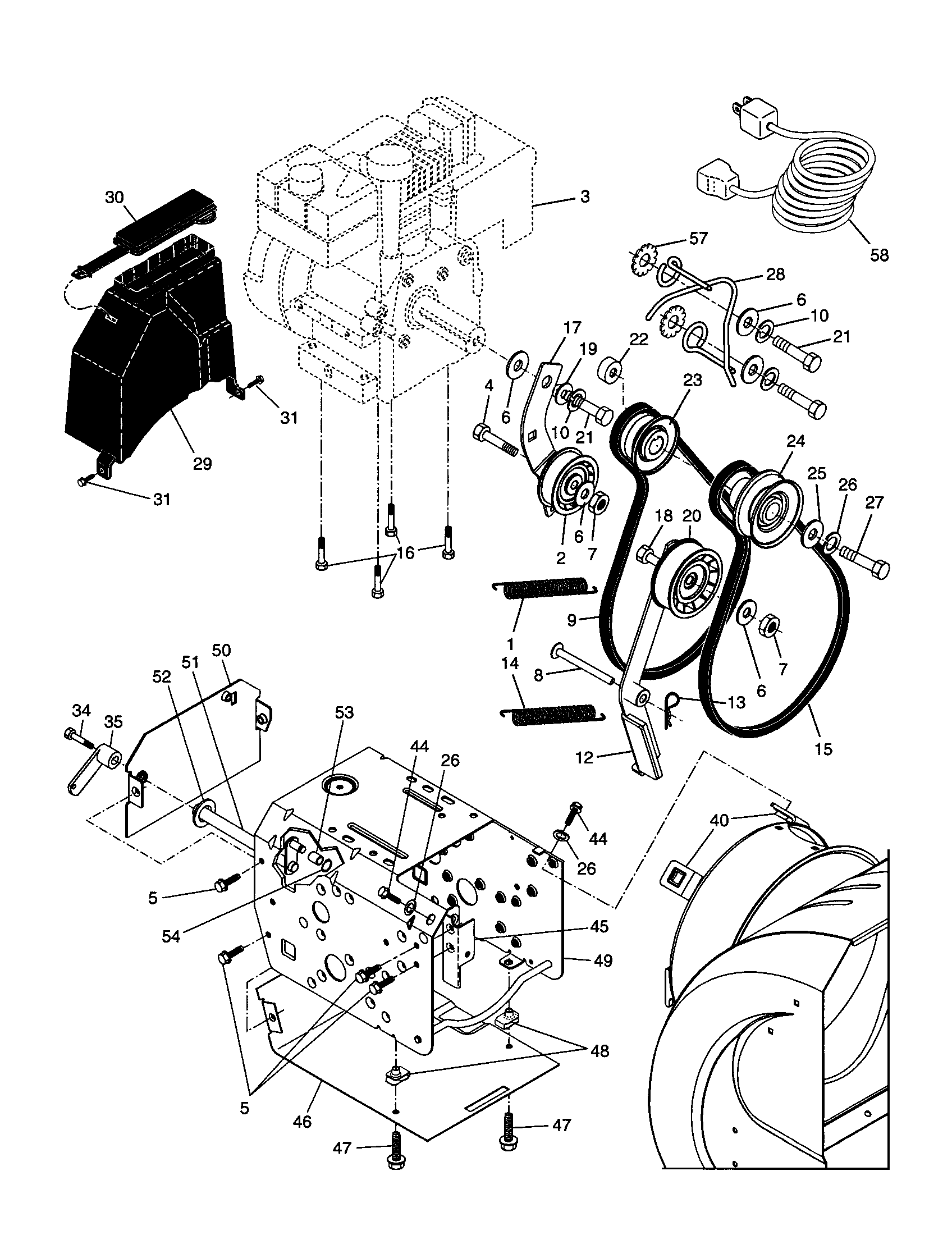 Craftsman 917880020 chassis/engine/pulleys diagram