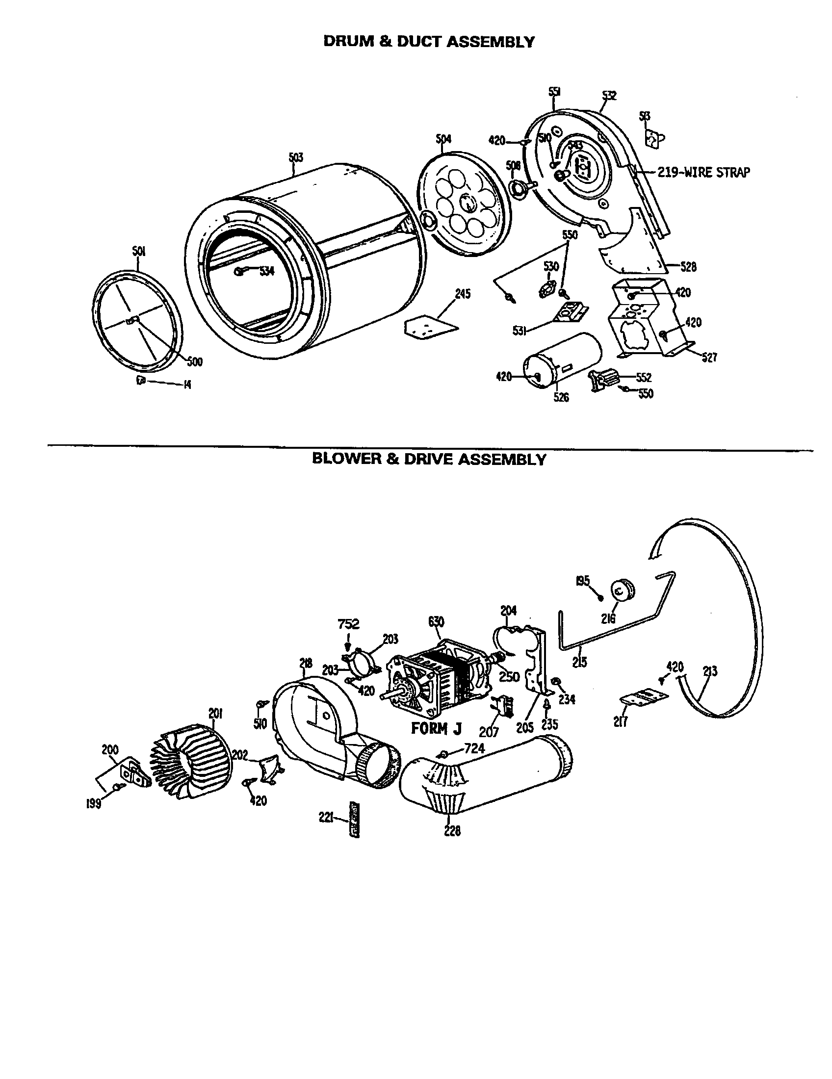GE DDG7980RCL drum/duct/blower/drive diagram