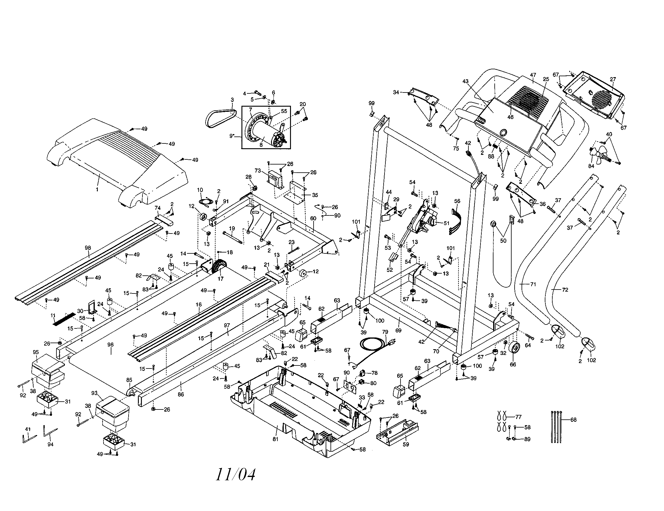 Proform PFTL311040 walking belt/motor/hood/console diagram