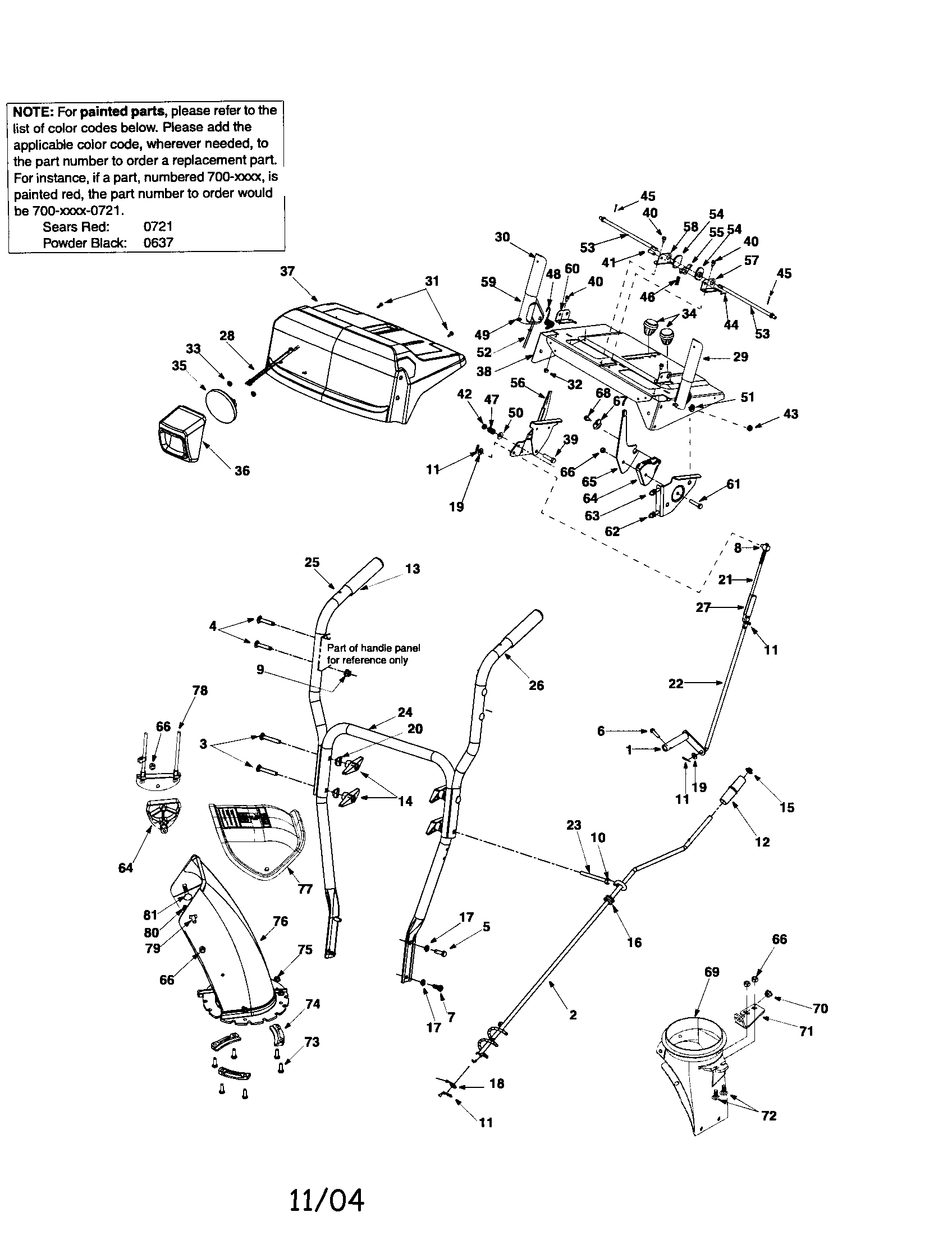 MTD 31AE7H8G799 shift arm/handle/handle panel/chute diagram