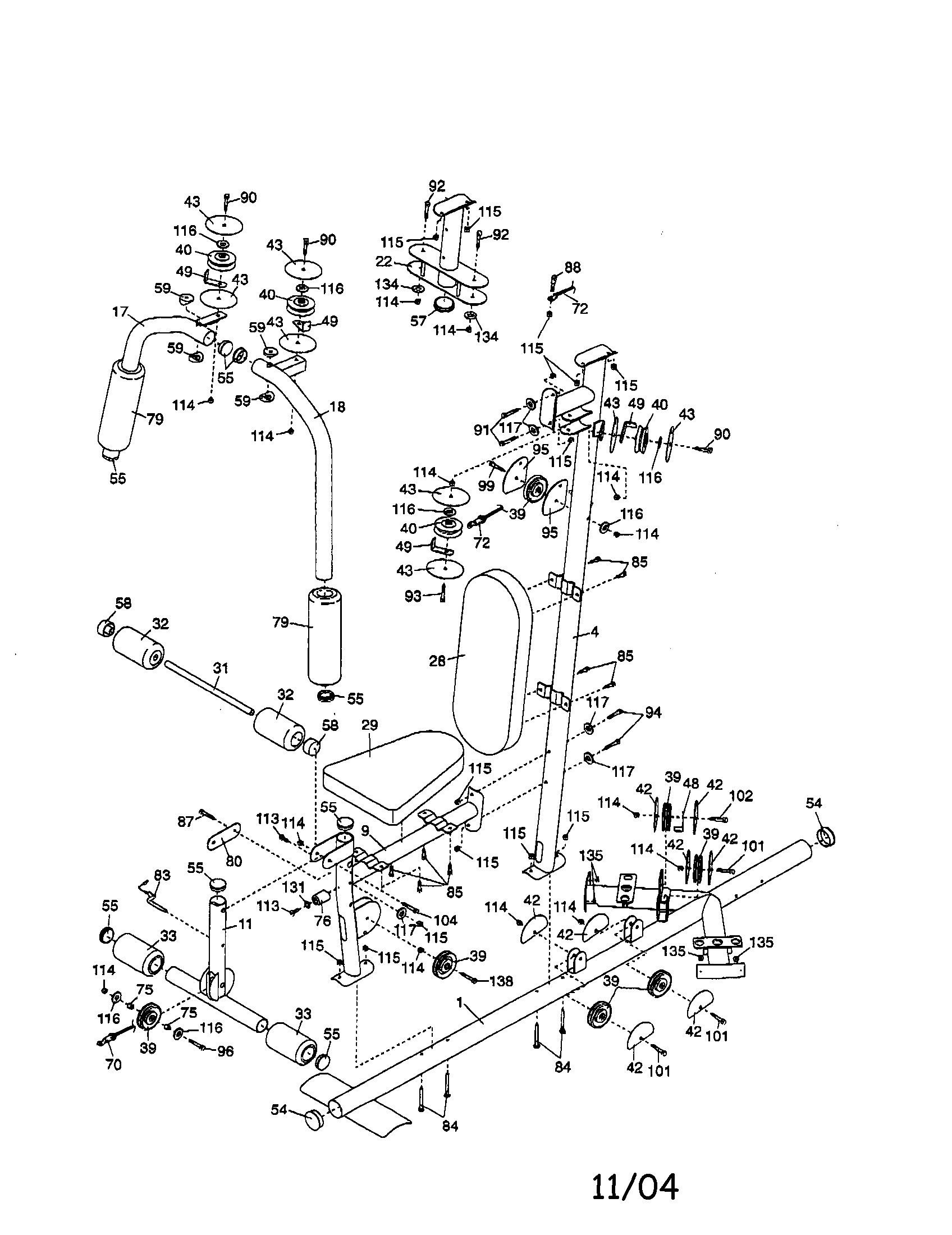 Weider 831154030 right upright/backrest/frame diagram