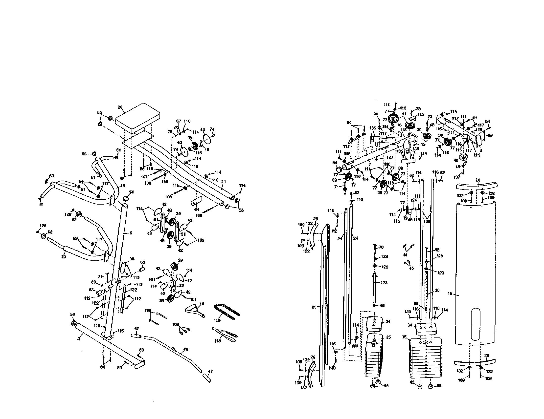 Weider 831154030 rear upright/shroud/knee pad diagram