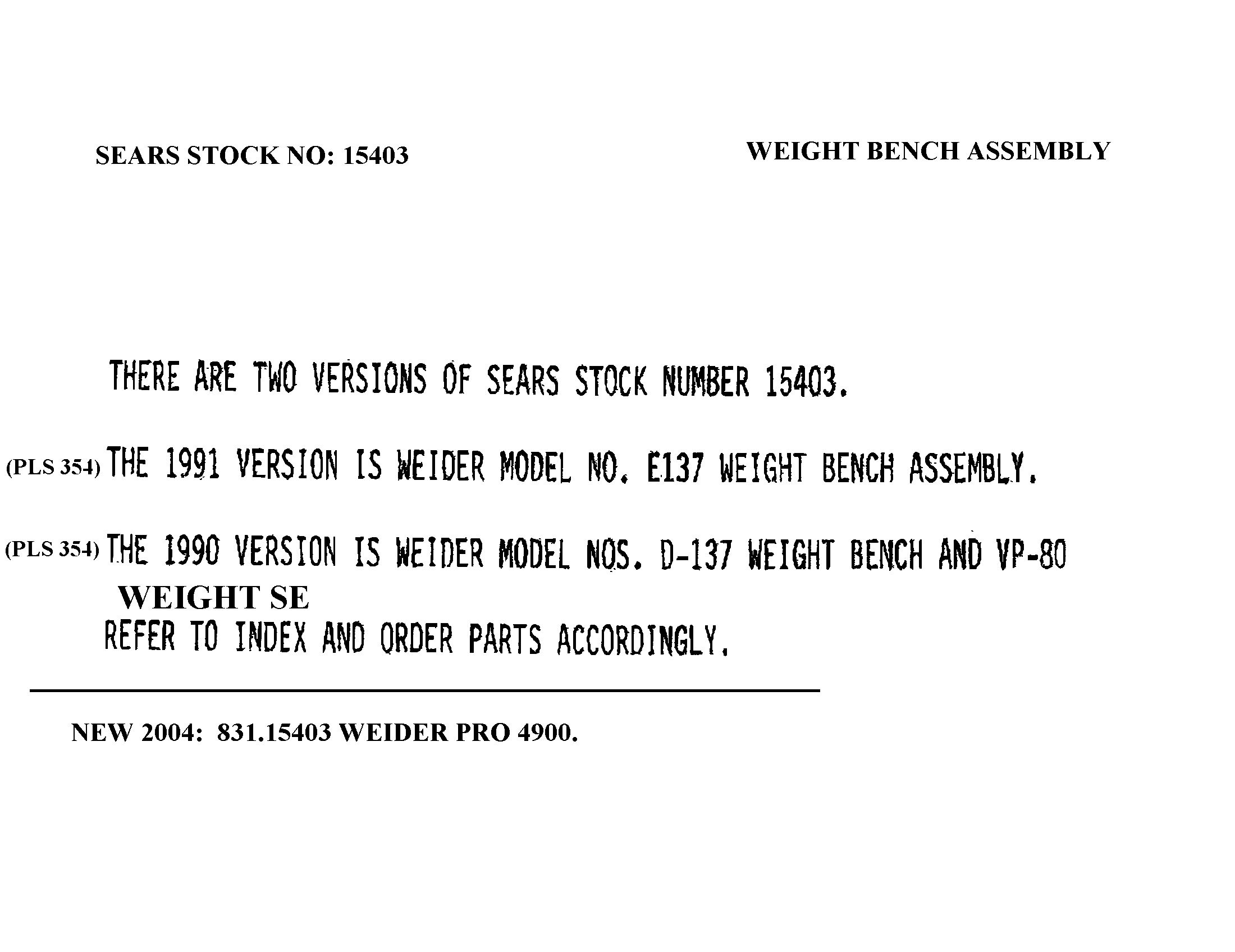 Weider 831154030 version(s) note diagram