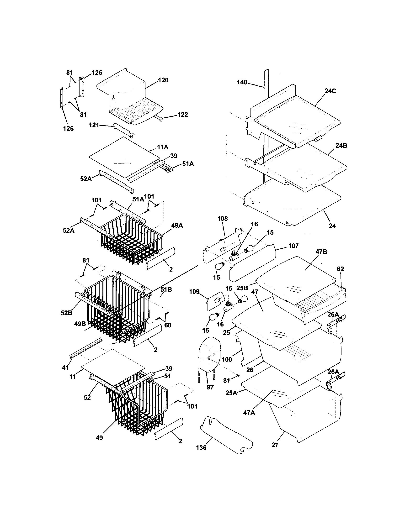 Frigidaire FLSC238DB1 shelves diagram