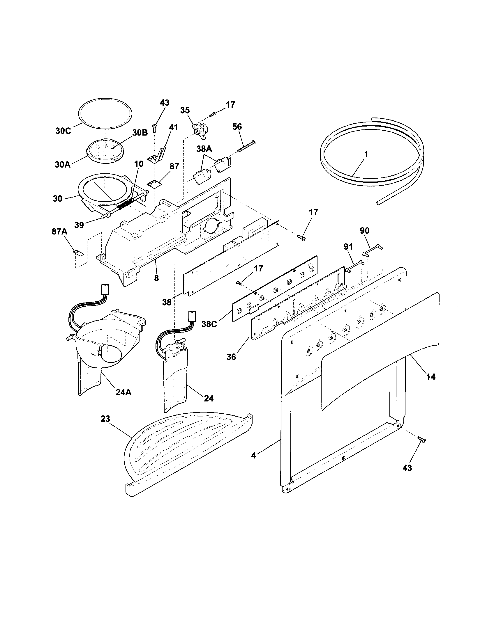 Frigidaire FLSC238DB1 ice and water dispenser diagram