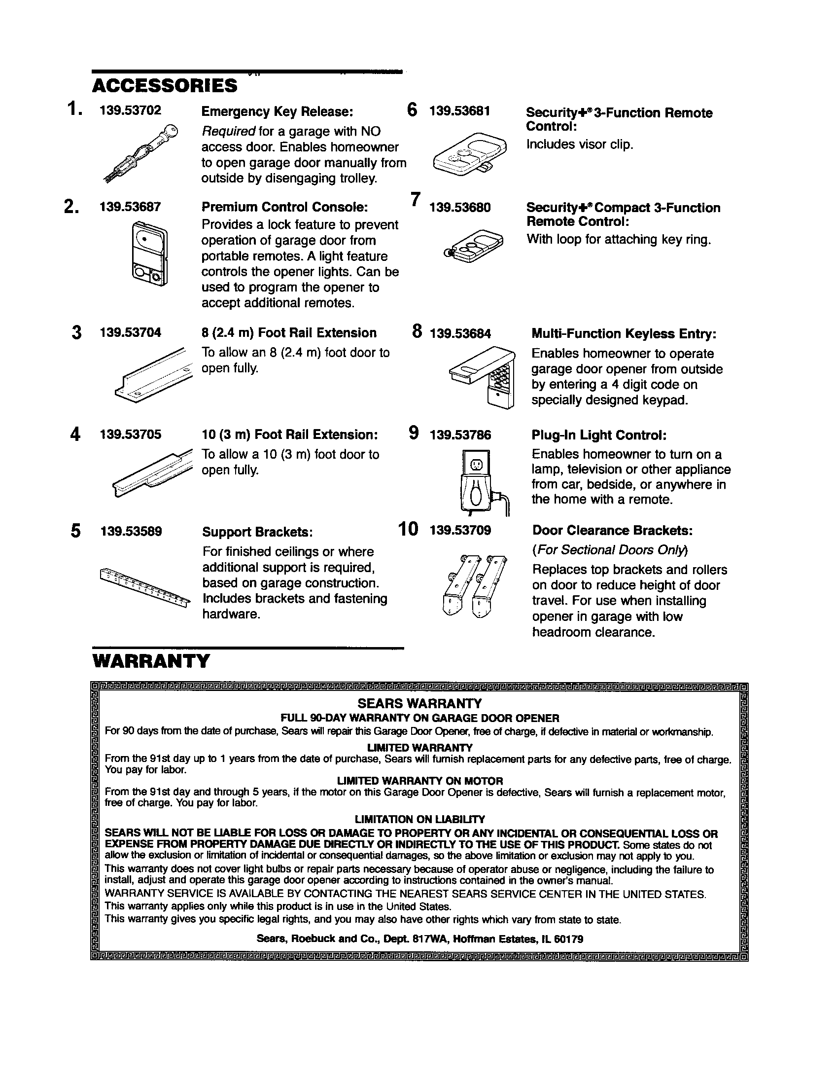 Craftsman 1395364812 accessories diagram