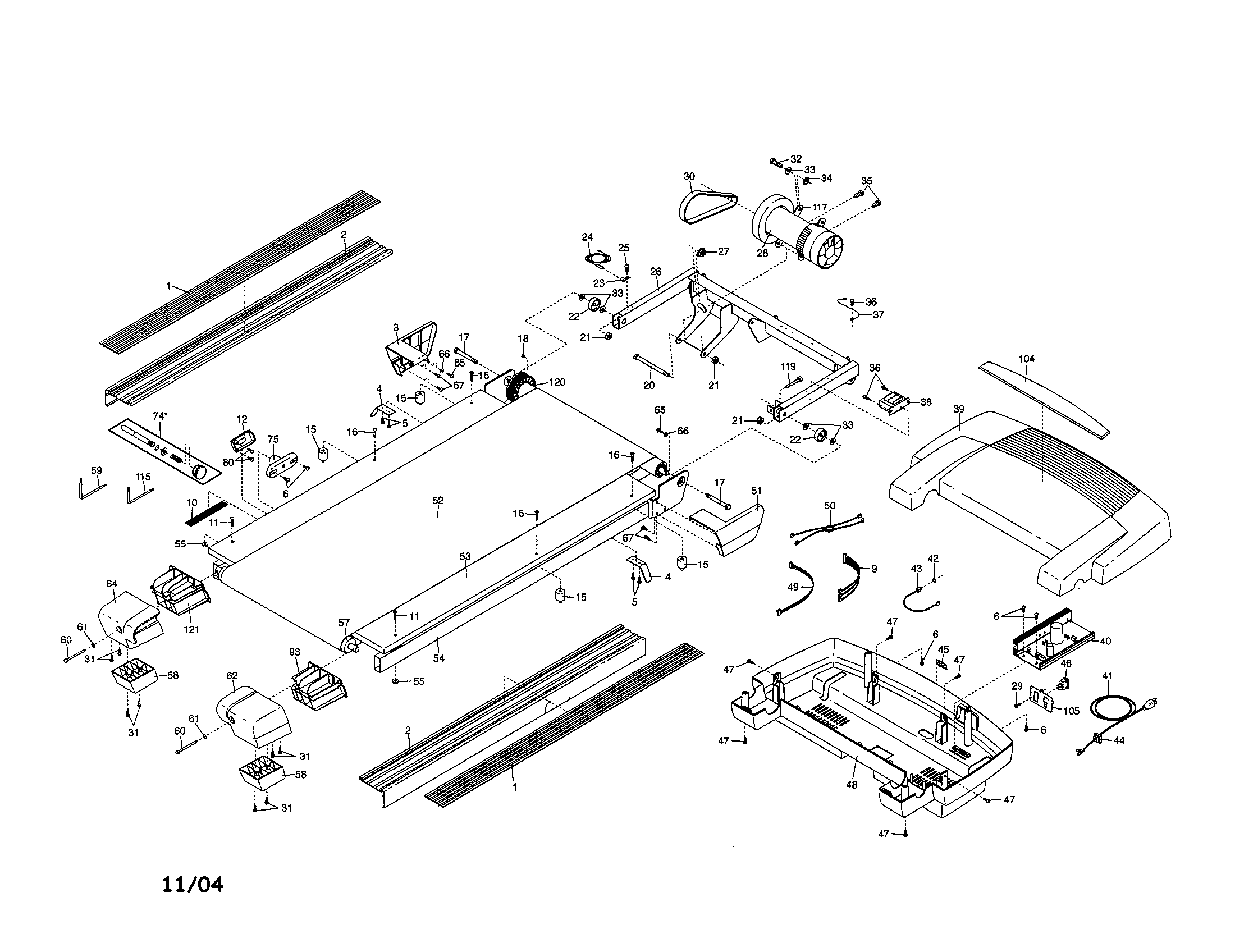 Proform PFTL512040 walking belt/motor/hood diagram