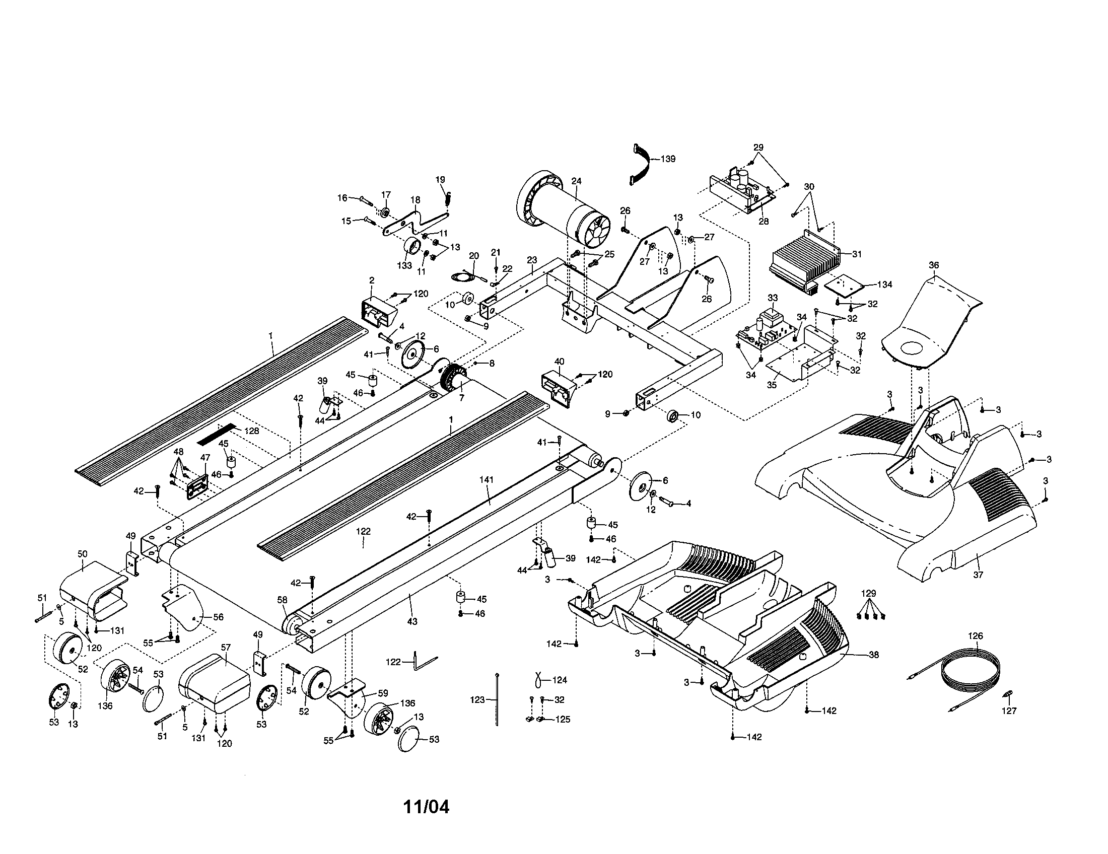 NordicTrack 831295150 walking belt/motor/hood diagram