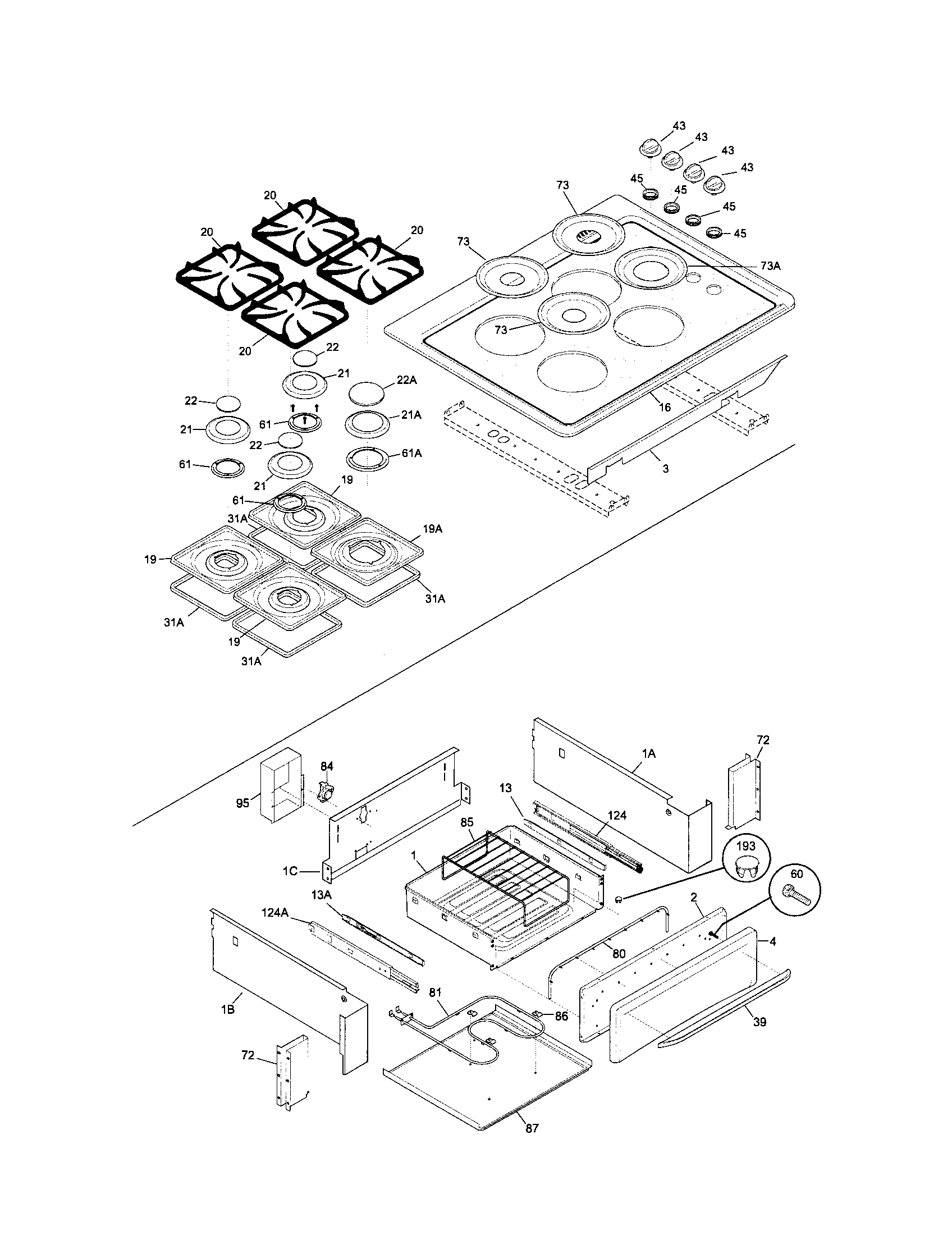 Frigidaire FCS388CEBC top/drawer diagram